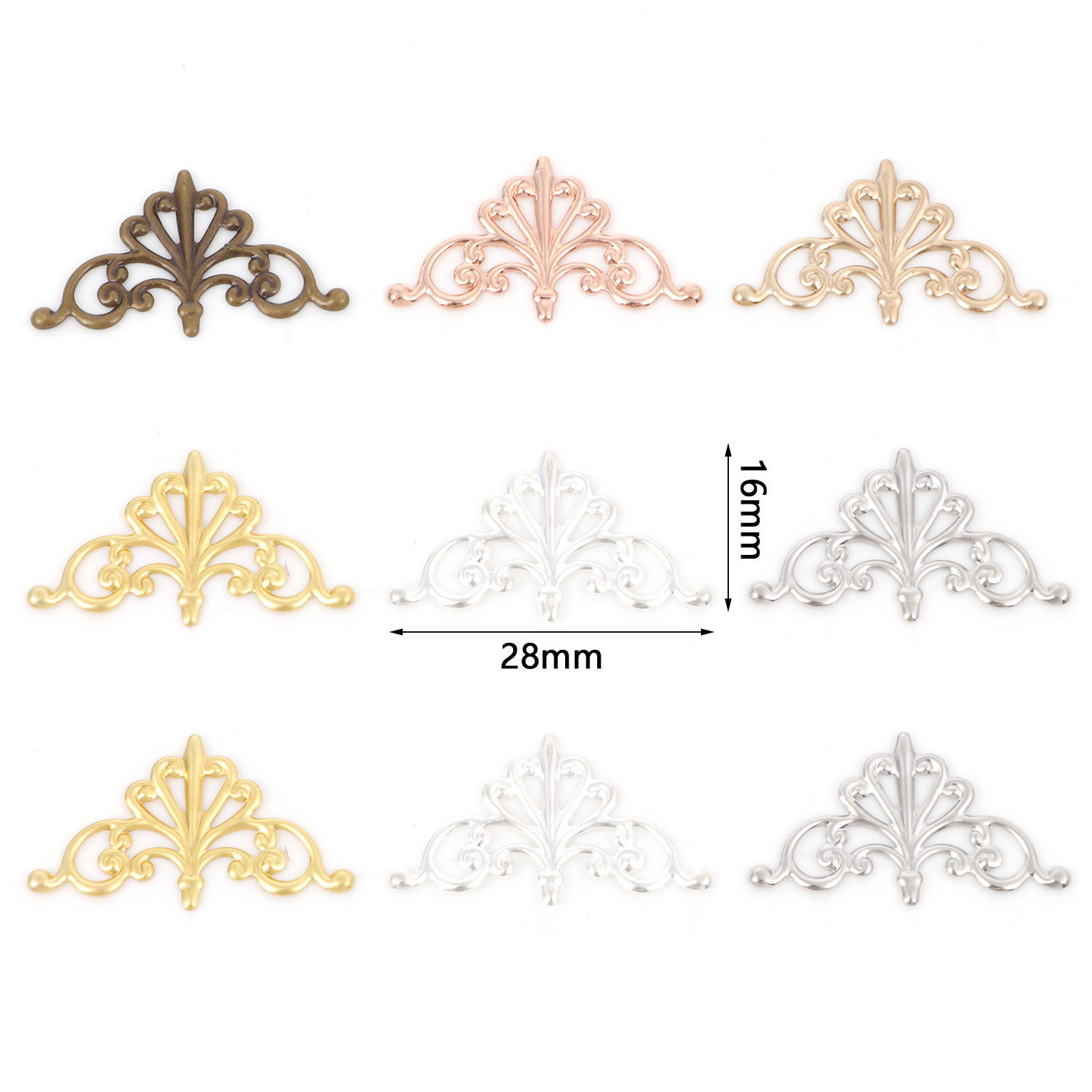 Imagen de Latón Filigrana Estampación Adornos Triángulo Iris Multicolor 28mm x 16mm, 20 Unidades
