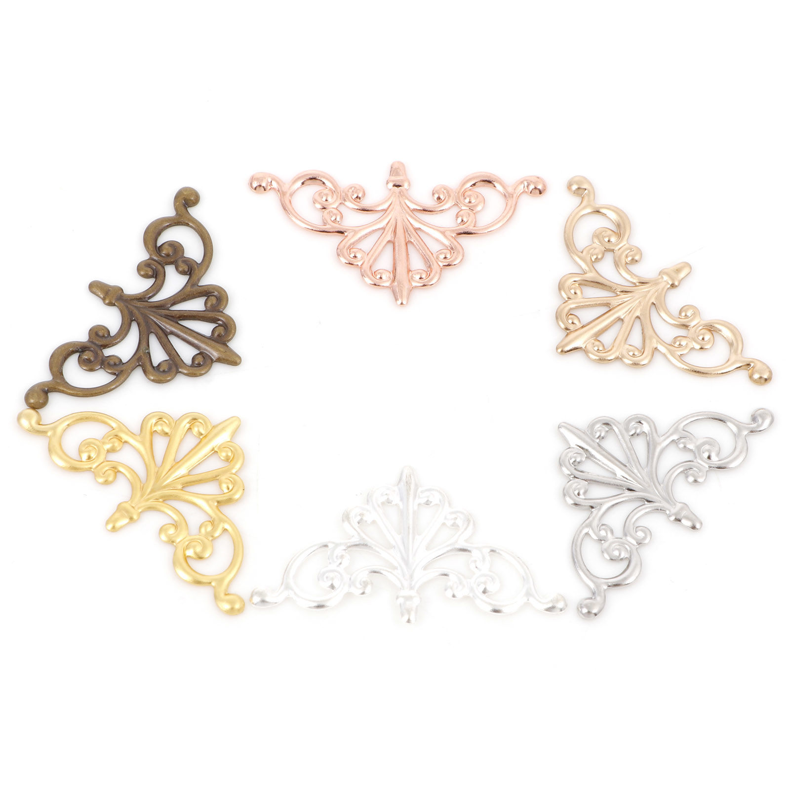 Imagen de Latón Filigrana Estampación Adornos Triángulo Iris Multicolor 28mm x 16mm, 20 Unidades