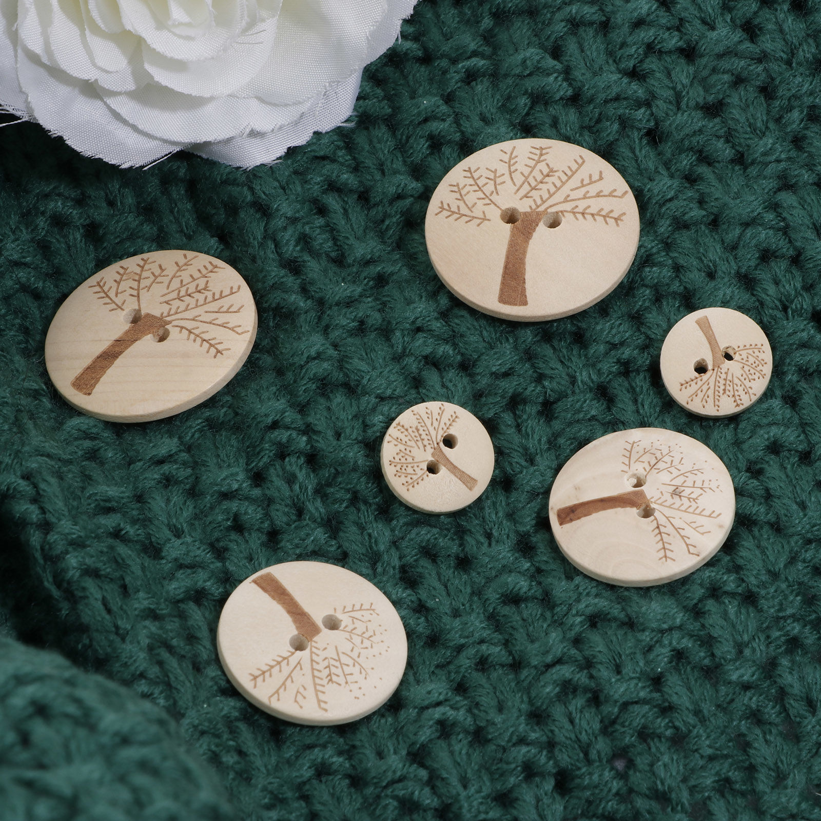 Picture of Wood Sewing Buttons Scrapbooking 2 Holes Round Natural Tree