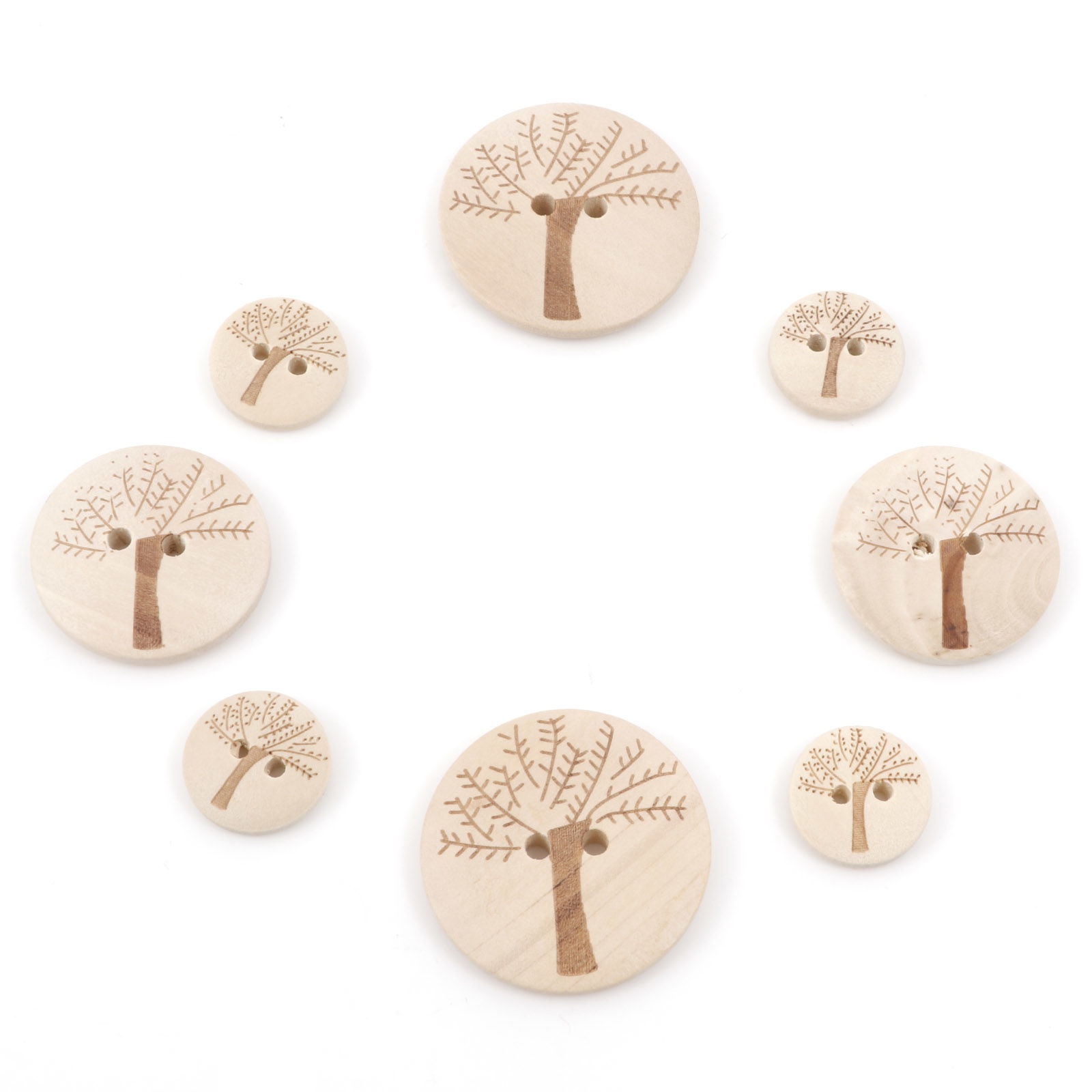 Picture of Wood Sewing Buttons Scrapbooking 2 Holes Round Natural Tree