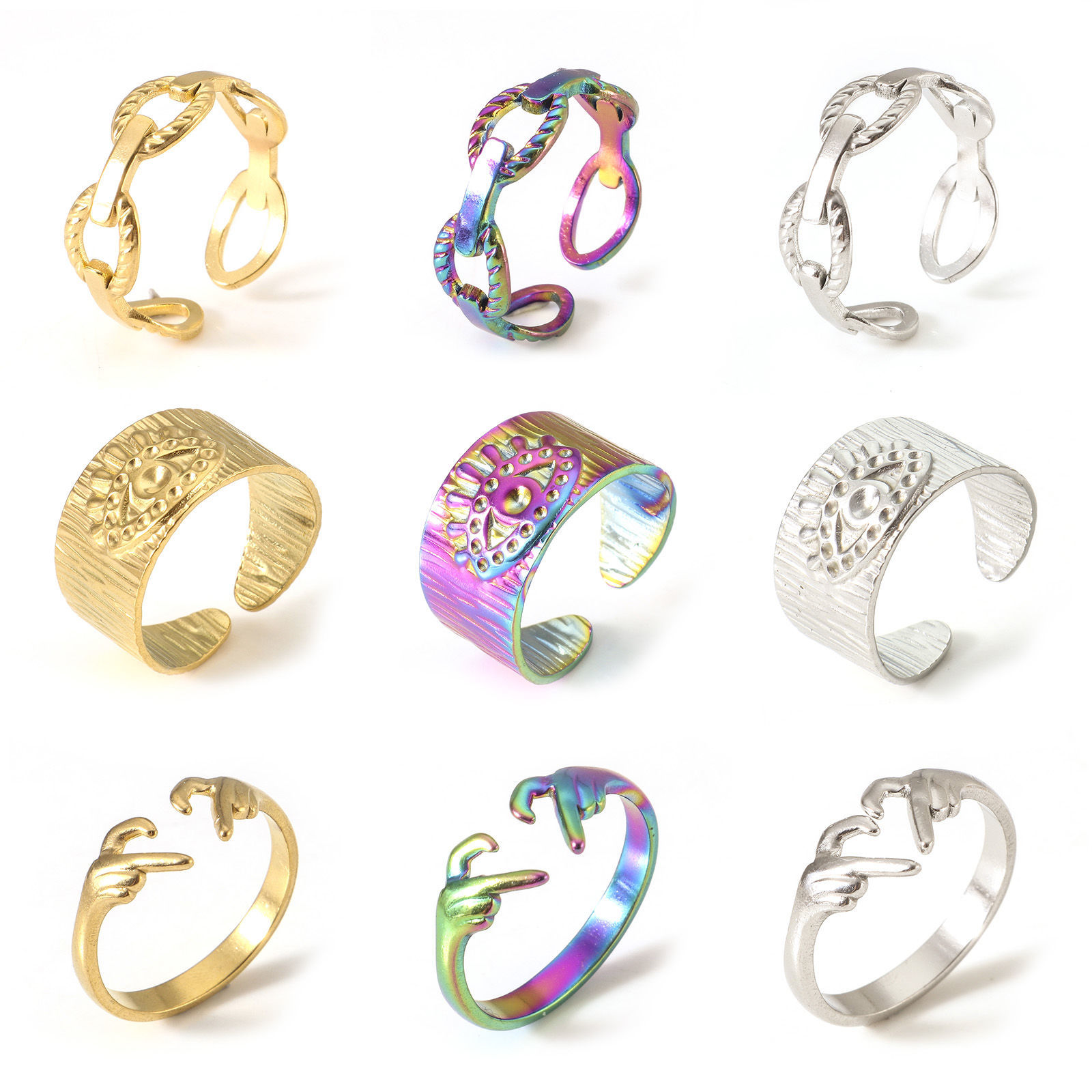 Изображение Экологичный 304 Нержавеющая Сталь Открытый Кольца Разноцветный 2 ШТ