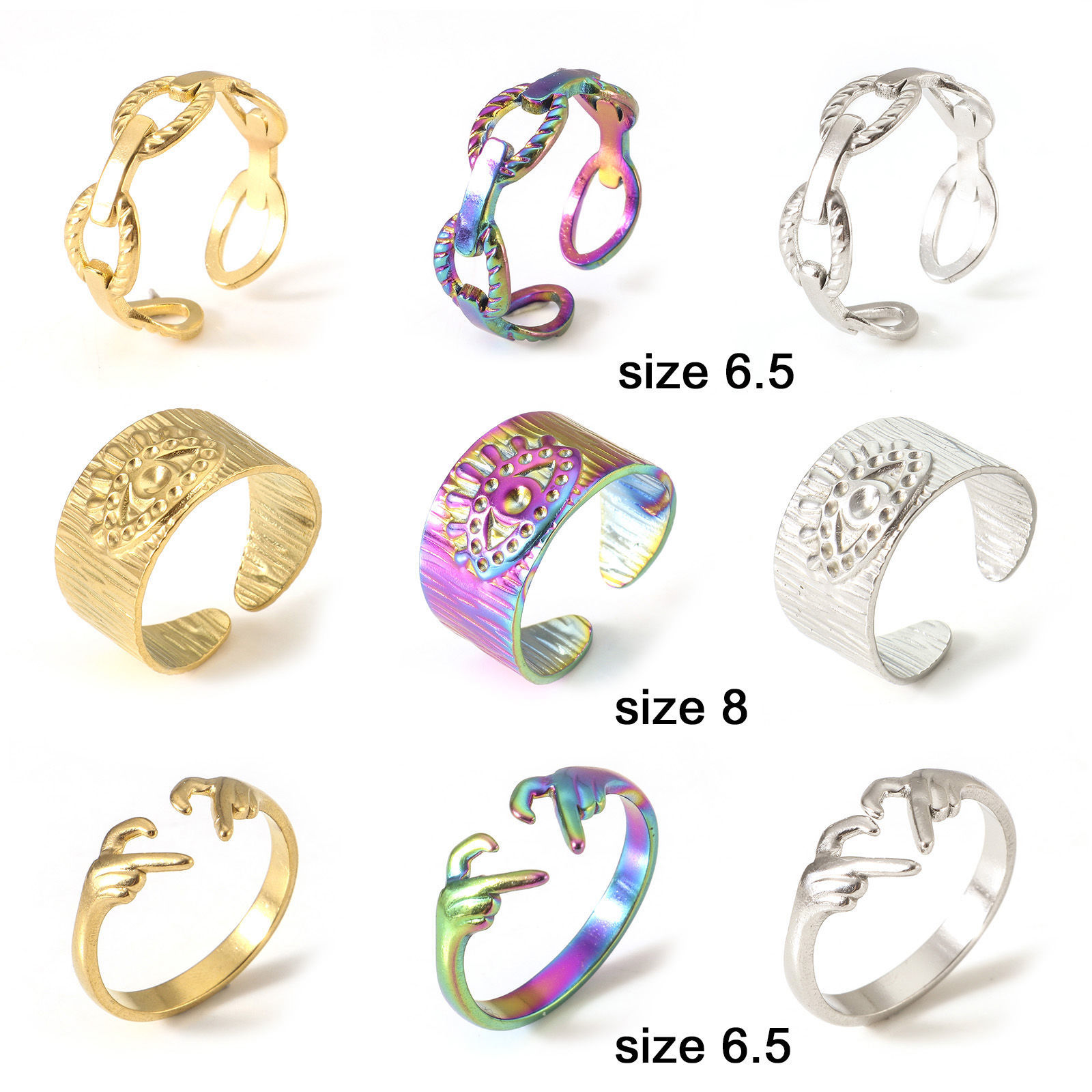 Изображение Экологичный 304 Нержавеющая Сталь Открытый Кольца Разноцветный 2 ШТ