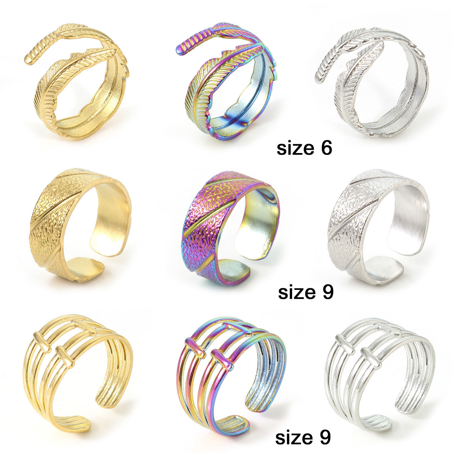 Изображение Экологичный 304 Нержавеющая Сталь Открытый Кольца Разноцветный 2 ШТ