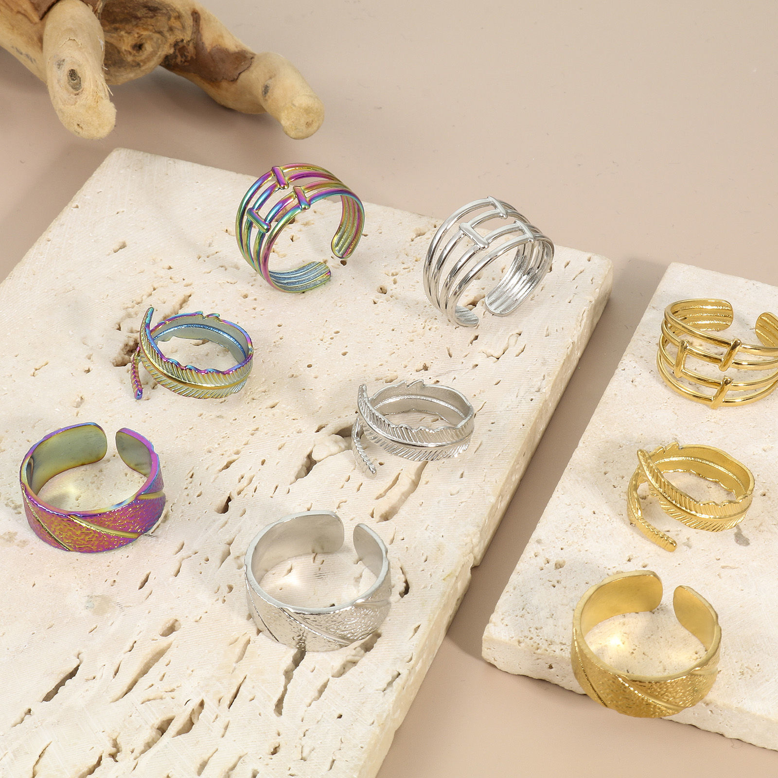 Изображение Экологичный 304 Нержавеющая Сталь Открытый Кольца Разноцветный 2 ШТ