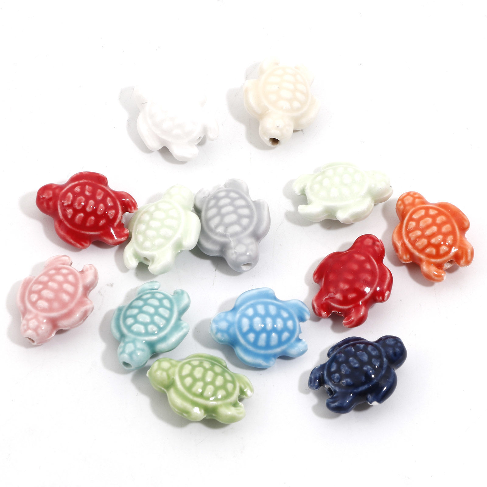 Picture of Ceramic Ocean Jewelry Beads For DIY Jewelry Making Sea Turtle Animal Multicolor Dyed About 18mm x 15mm