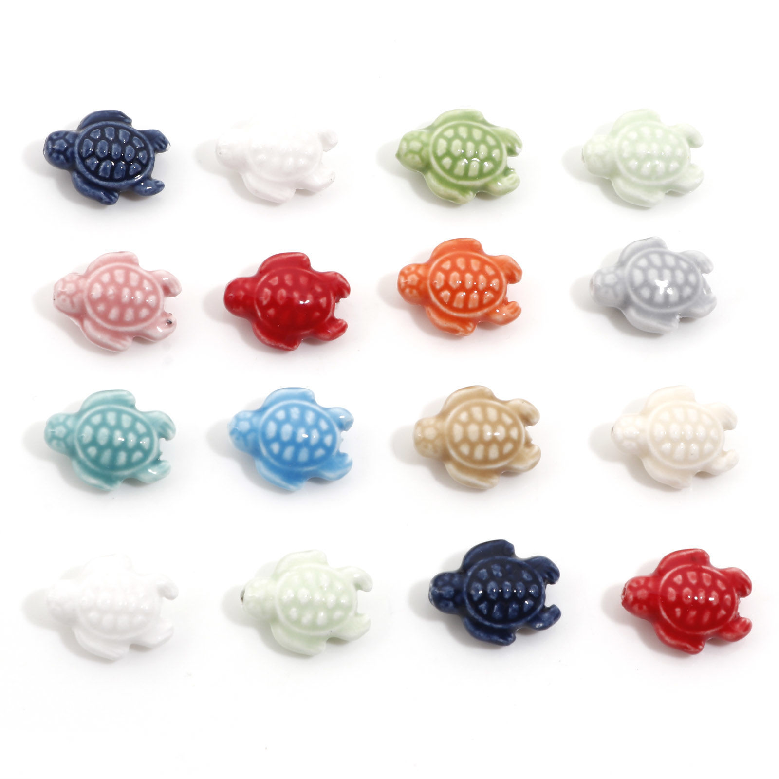 Picture of Ceramic Ocean Jewelry Beads For DIY Jewelry Making Sea Turtle Animal Multicolor Dyed About 18mm x 15mm
