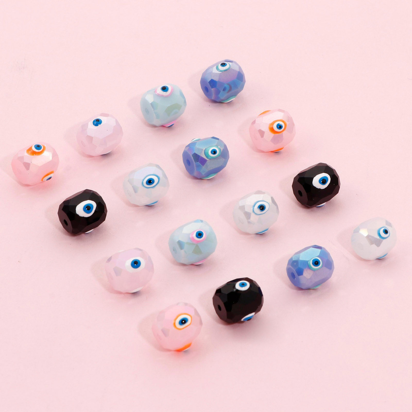 Изображение Стеклянные религия Бисер для изготовления ювелирных украшений "Сделай сам, Бочка Разноцветный Разноцветный Злой Глаз Шлифованый, 8мм x 8мм, Отверстие:примерно 1.2мм, 2 ШТ