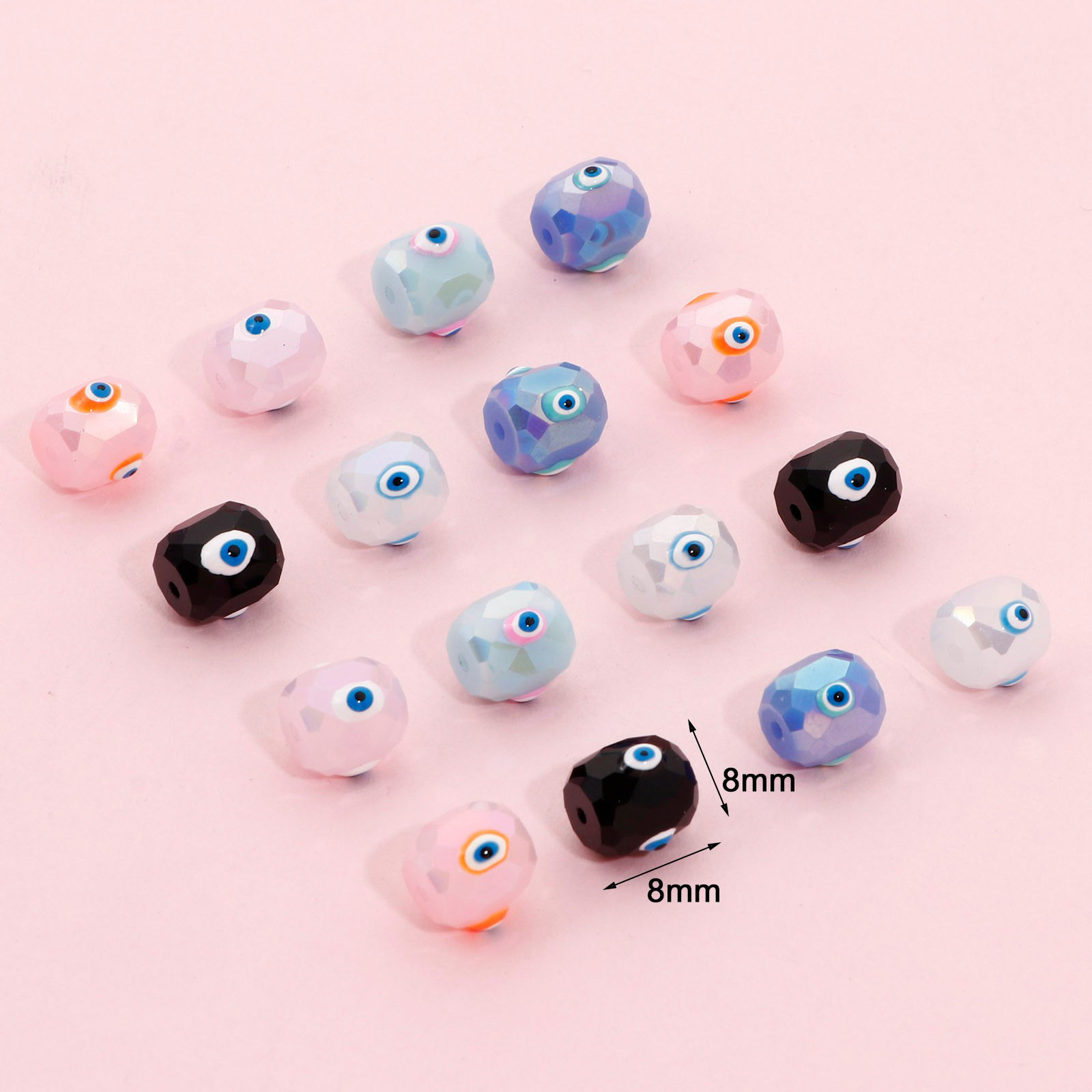 Изображение Стеклянные религия Бисер для изготовления ювелирных украшений "Сделай сам, Бочка Разноцветный Разноцветный Злой Глаз Шлифованый, 8мм x 8мм, Отверстие:примерно 1.2мм, 2 ШТ