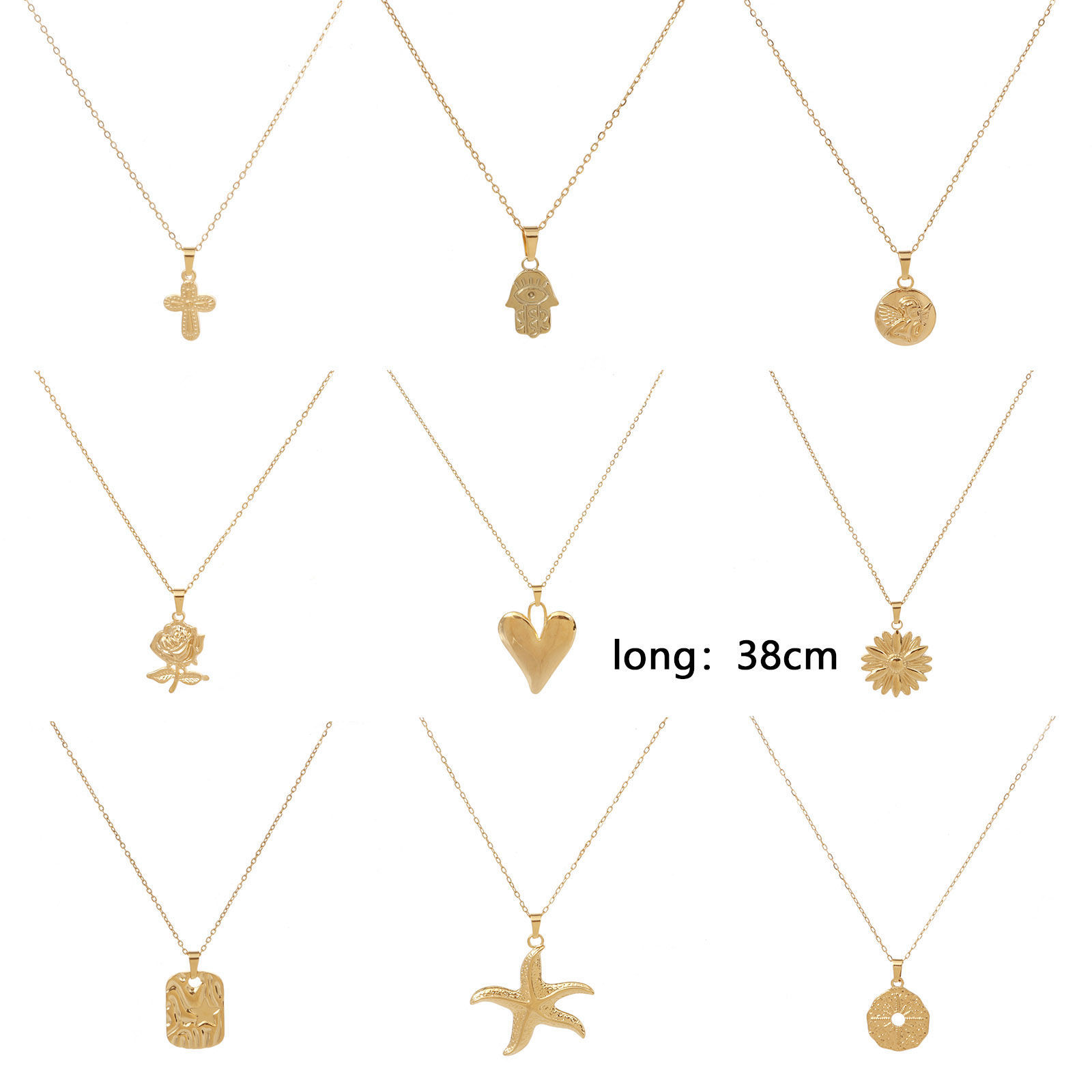 Picture of Eco-friendly Vacuum Plating Simple & Casual Stylish 18K Real Gold Plated 304 Stainless Steel Link Cable Chain Round Rose Flower Pendant Necklace Unisex