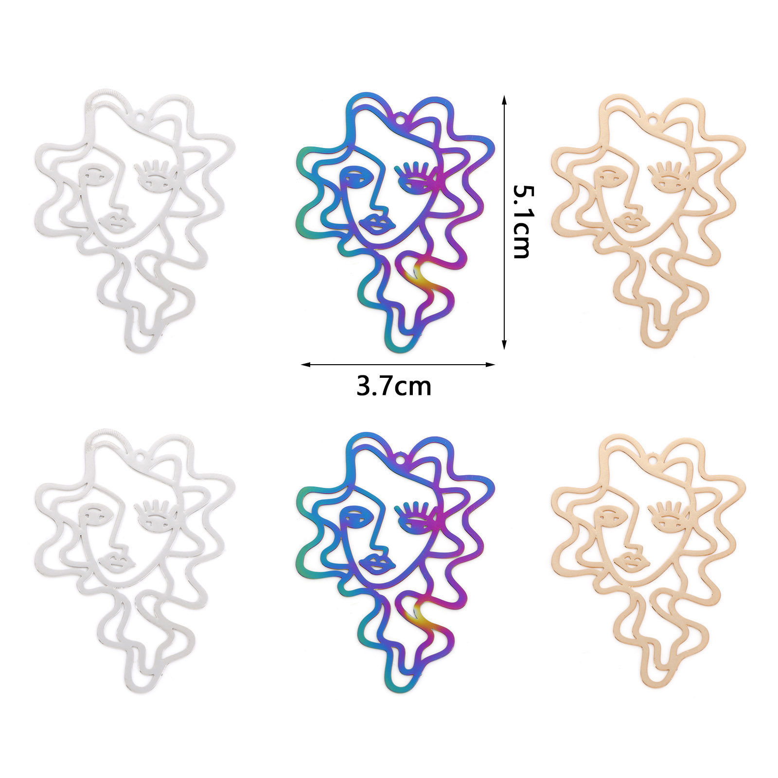 Изображение Железный Сплав(Без Кадмия) Филигранные цветок железа Подвески Лицо Разноцветный 5.1см x 3.7см, 5 ШТ
