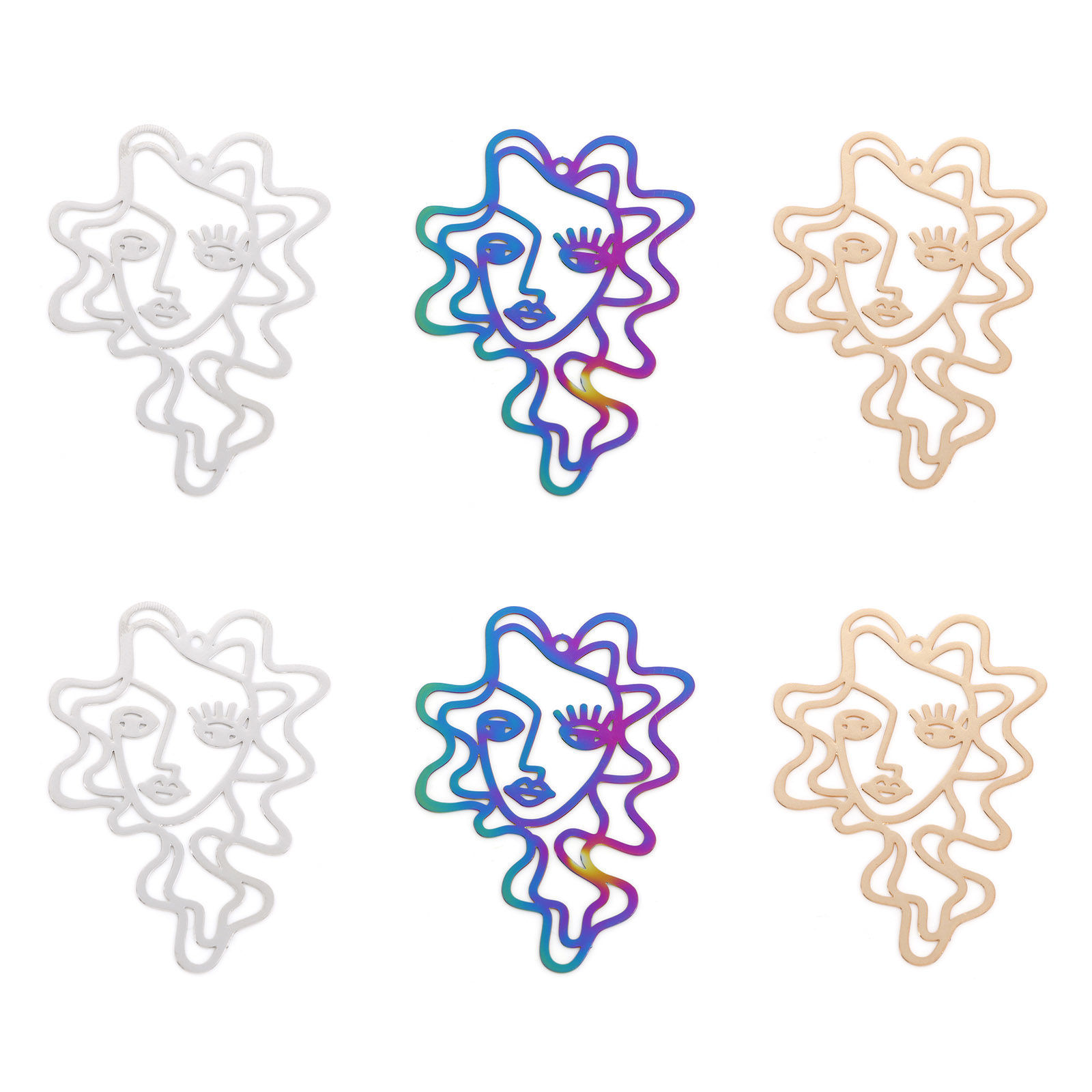 Изображение Железный Сплав(Без Кадмия) Филигранные цветок железа Подвески Лицо Разноцветный 5.1см x 3.7см, 5 ШТ