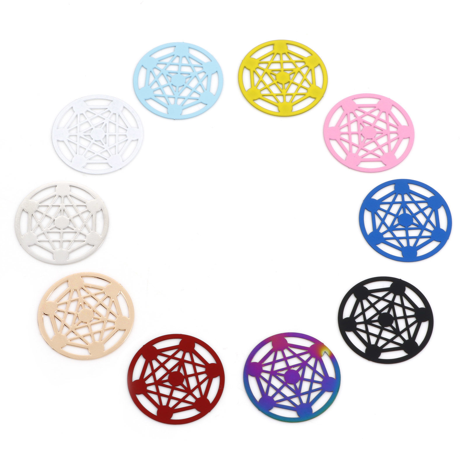 Picture of Iron Based Alloy Filigree Stamping Connectors Round Multicolor Magic Array 25mm Dia.