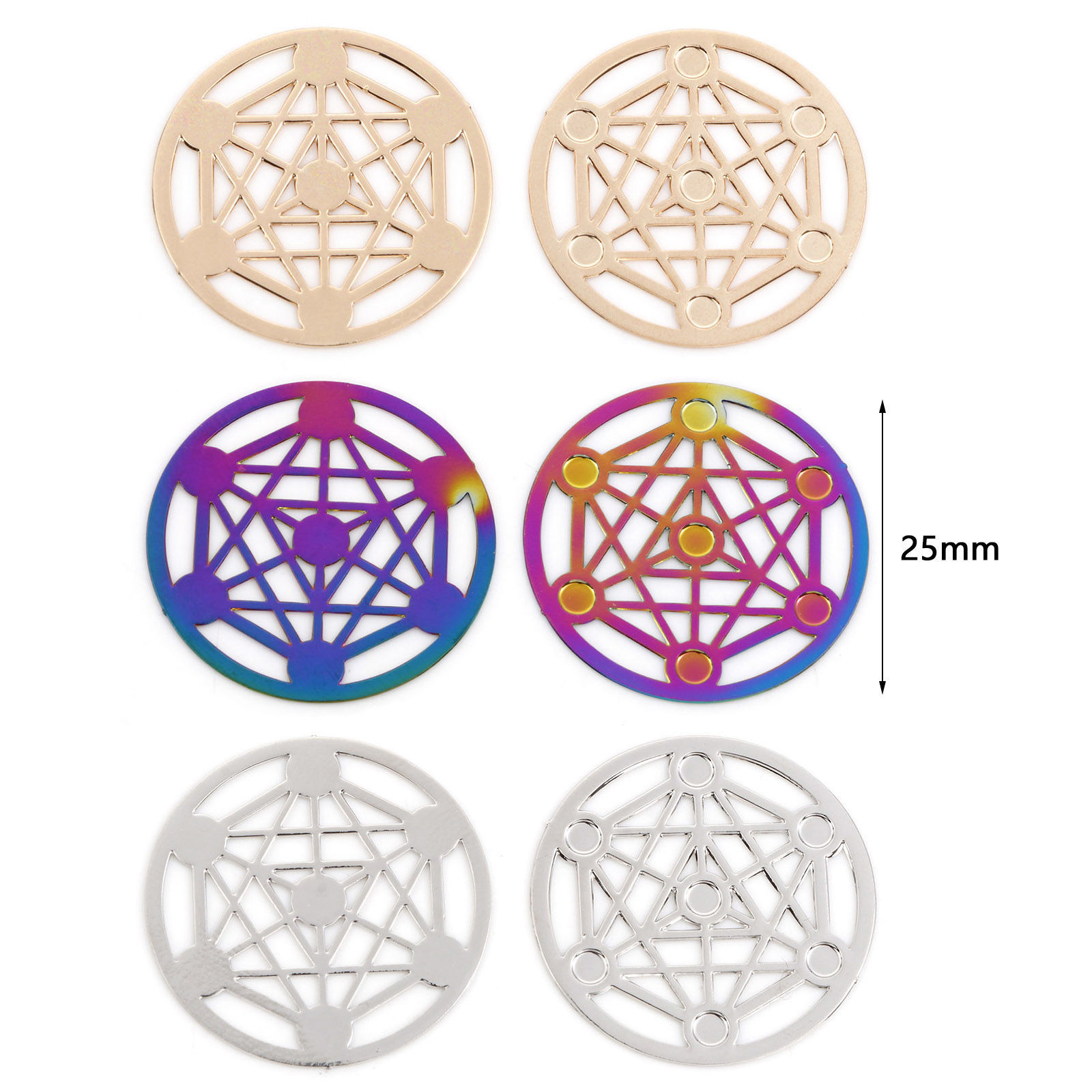 Picture of Iron Based Alloy Filigree Stamping Connectors Round Multicolor Magic Array 25mm Dia.