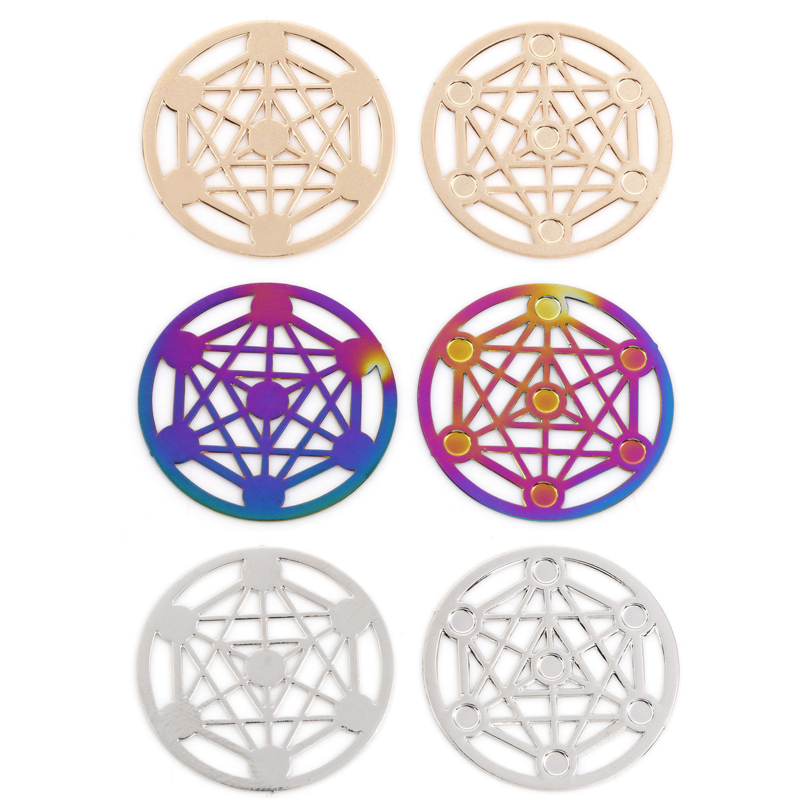 Picture of Iron Based Alloy Filigree Stamping Connectors Round Multicolor Magic Array 25mm Dia.