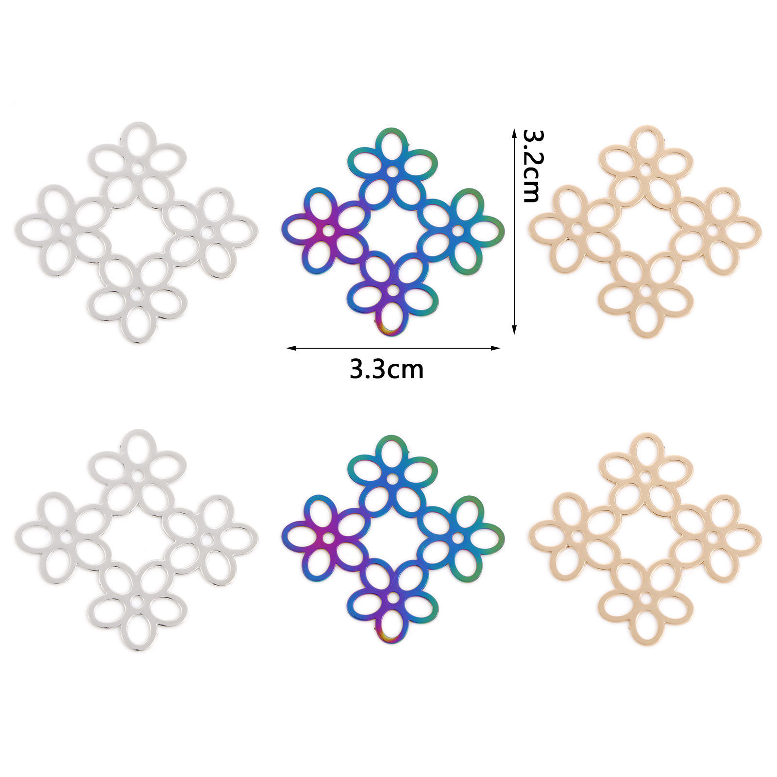 Imagen de Hierro Filigrana Estampación Conectores Flor Multicolor 3.3cm x 3.2cm, 10 Unidades