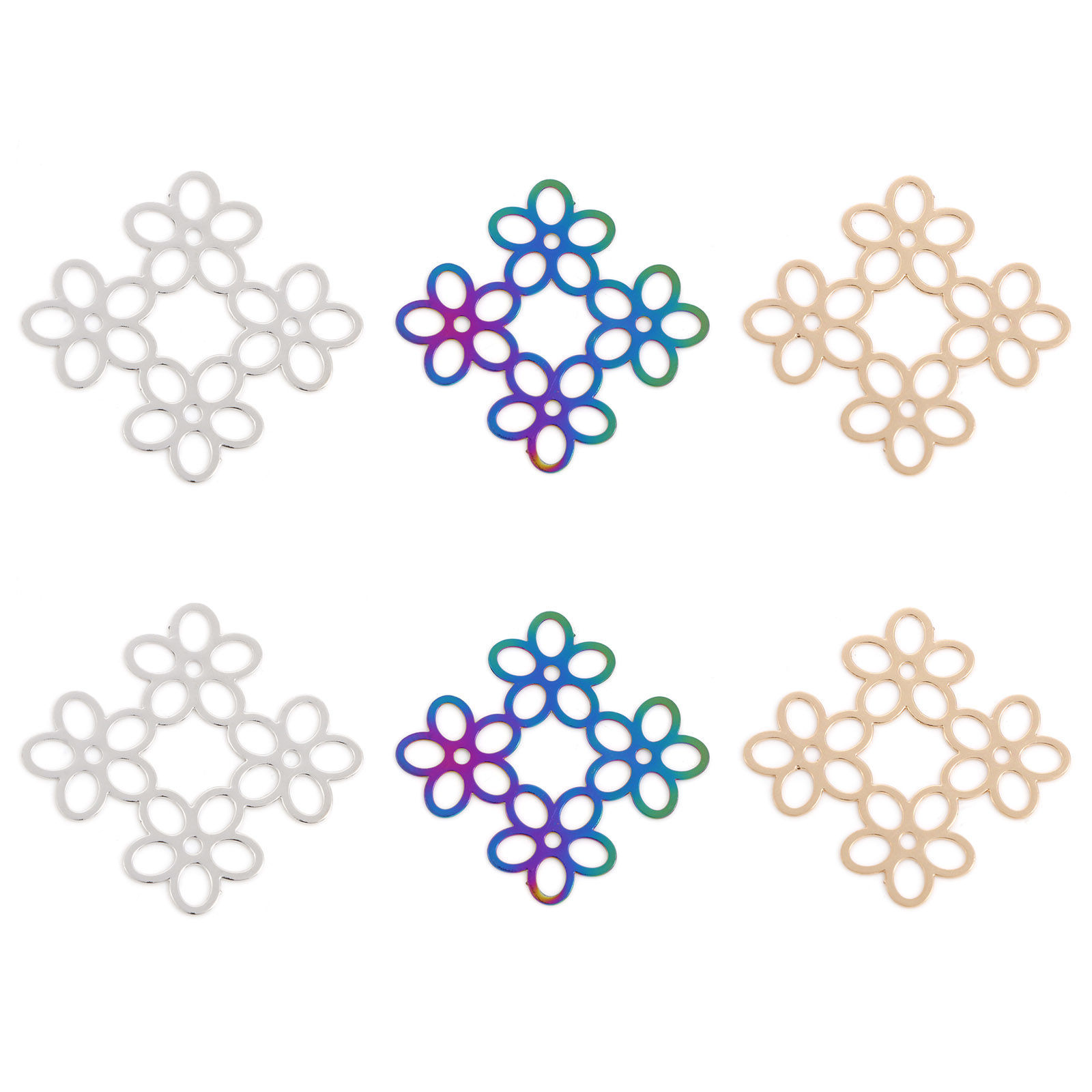 Imagen de Hierro Filigrana Estampación Conectores Flor Multicolor 3.3cm x 3.2cm, 10 Unidades