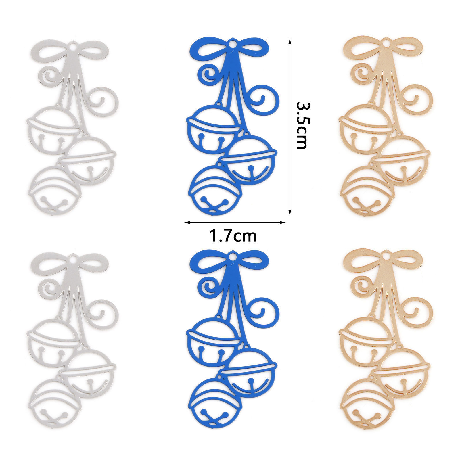 Изображение Железный Сплав(Без Кадмия) Филигранные цветок железа Подвески Рождество Звенят Колокола Разноцветный 3.5см x 1.7см, 10 ШТ