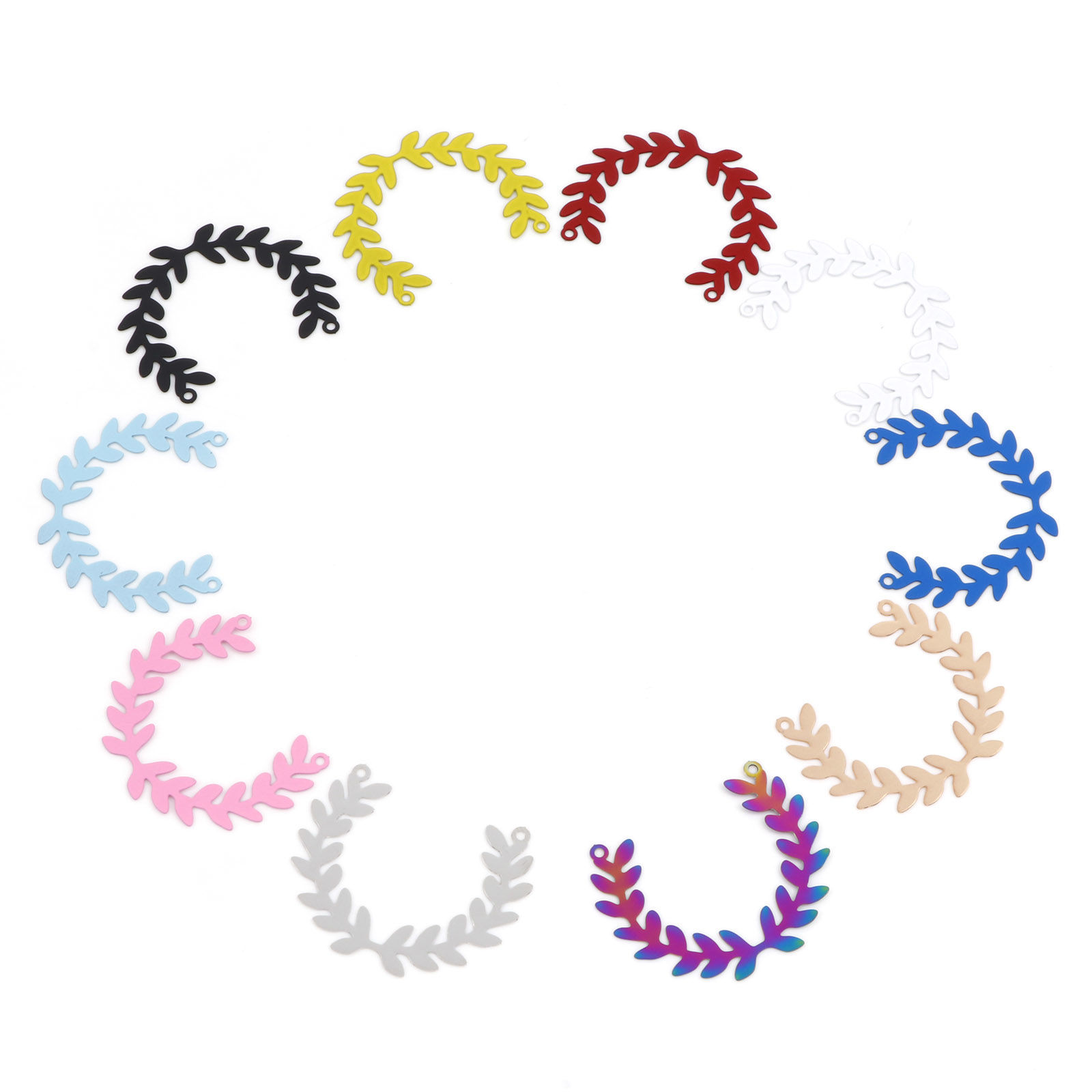 Imagen de Hierro Filigrana Estampación Conectores Rama De Olivo Multicolor Hoja 3.7cm x 3cm, 10 Unidades