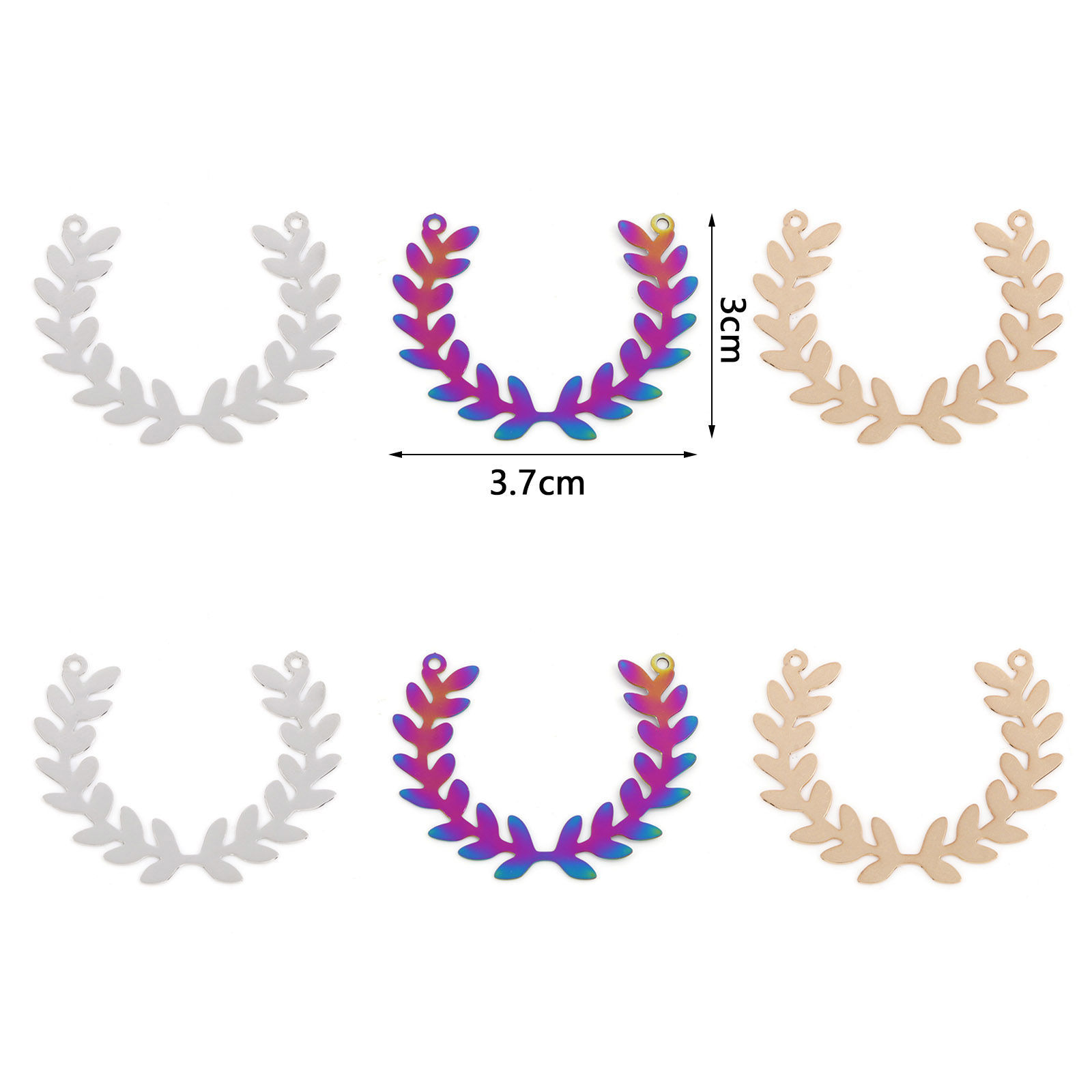 Imagen de Hierro Filigrana Estampación Conectores Rama De Olivo Multicolor Hoja 3.7cm x 3cm, 10 Unidades