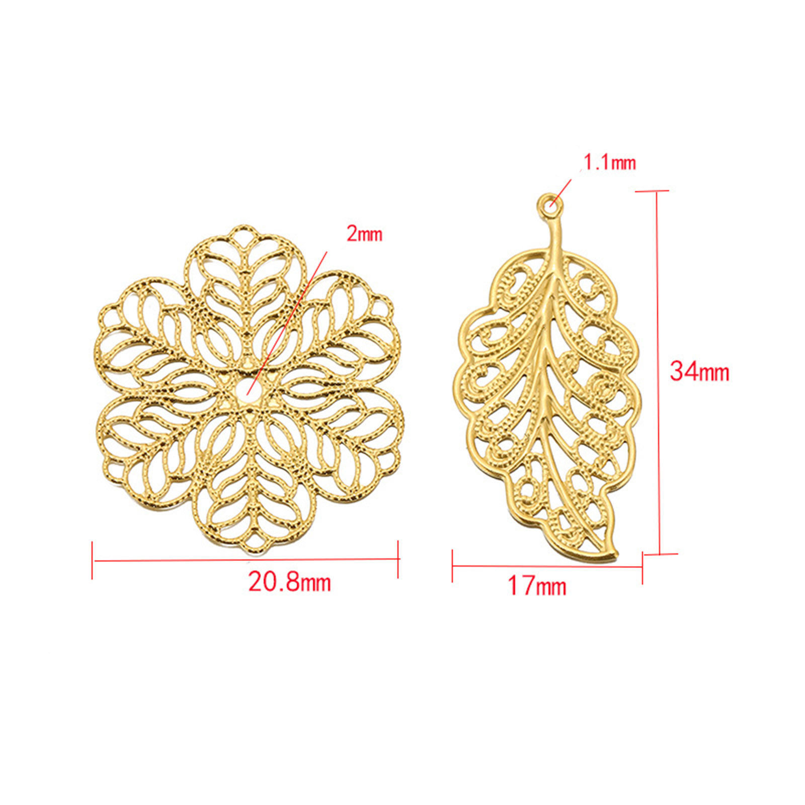 Imagen de Respetuoso del Medio Ambiente 304 Acero Inoxidable Colgantes Flor Hoja 18k Chapado en Oro 10 Unidades