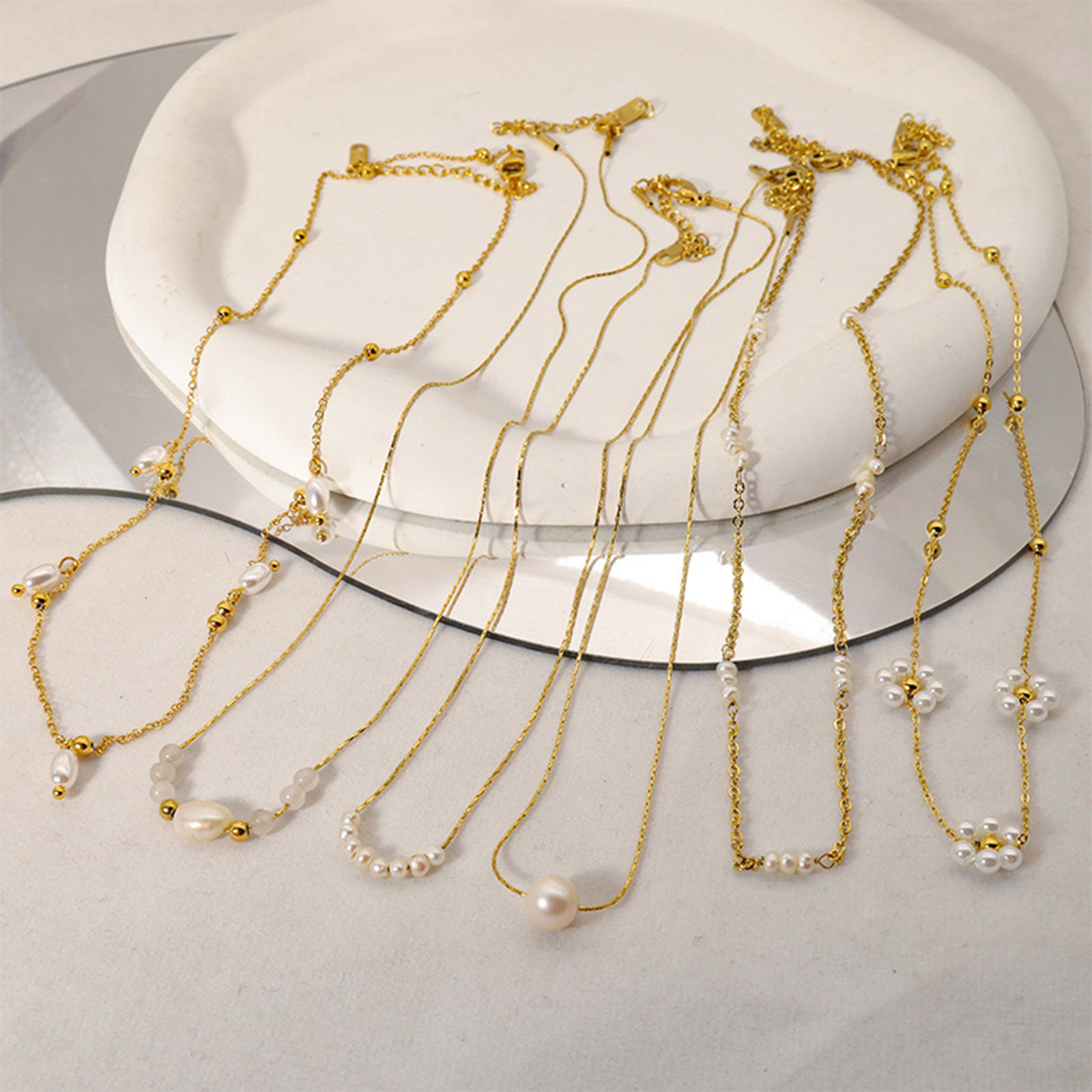 Imagen de Respetuoso del Medio Ambiente 304 Acero Inoxidable Estilo Ins Cadenas Collares 18k Chapado en Oro Imitación de perla 1 Unidad