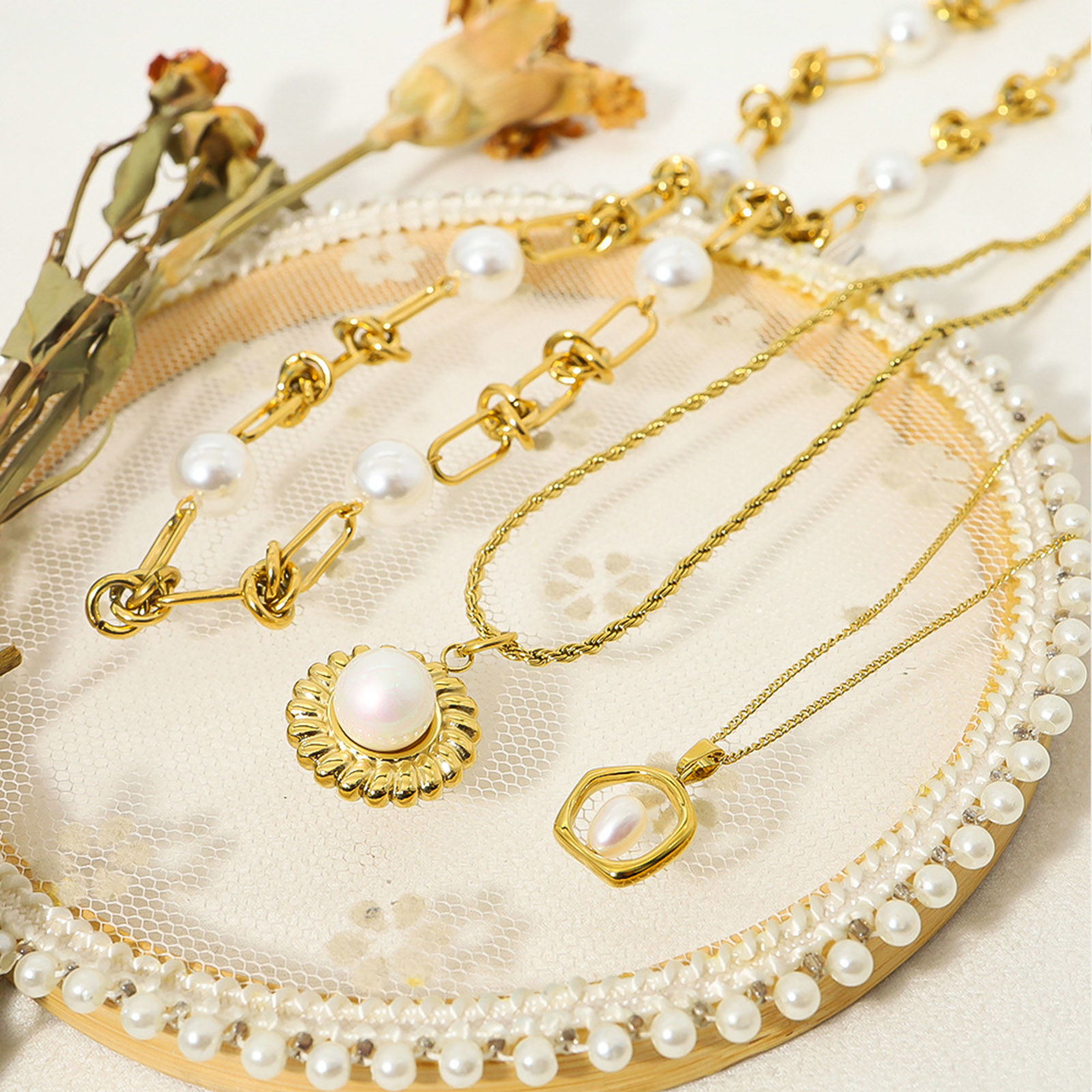 Imagen de Respetuoso del Medio Ambiente 304 Acero Inoxidable Estilo Ins Cadenas Collares 18k Chapado en Oro Imitación de perla 1 Unidad