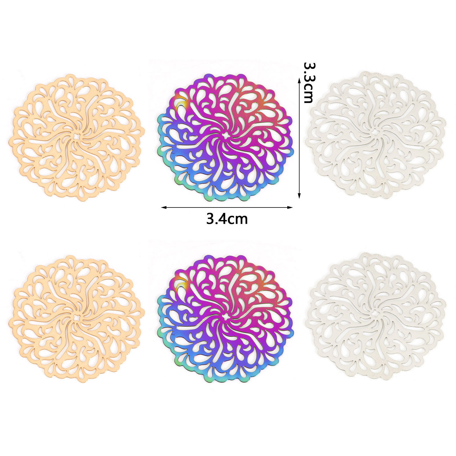 Imagen de Hierro Filigrana Estampación Conectores Flor Multicolor 3.4cm x 3.3cm, 5 Unidades