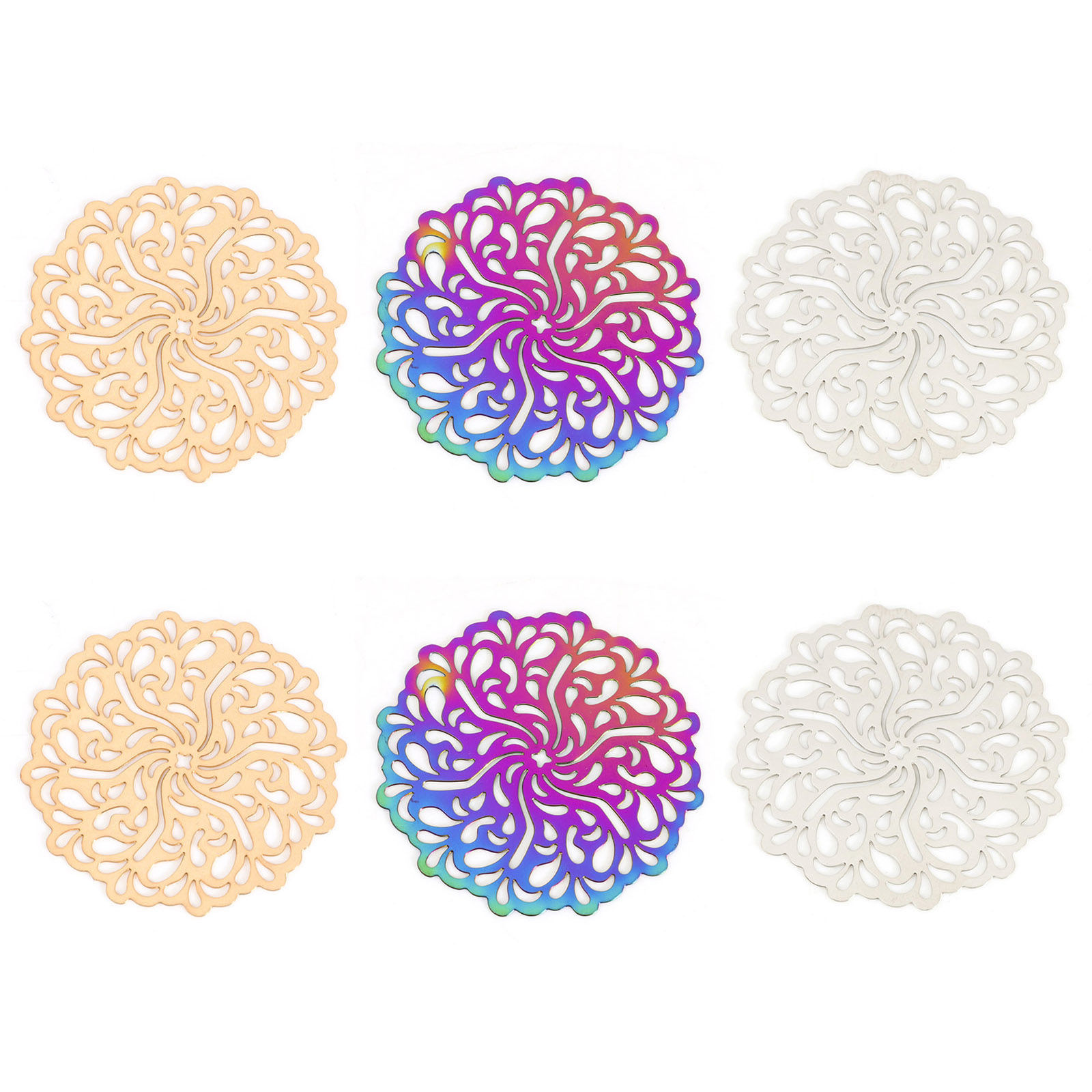 Imagen de Hierro Filigrana Estampación Conectores Flor Multicolor 3.4cm x 3.3cm, 5 Unidades