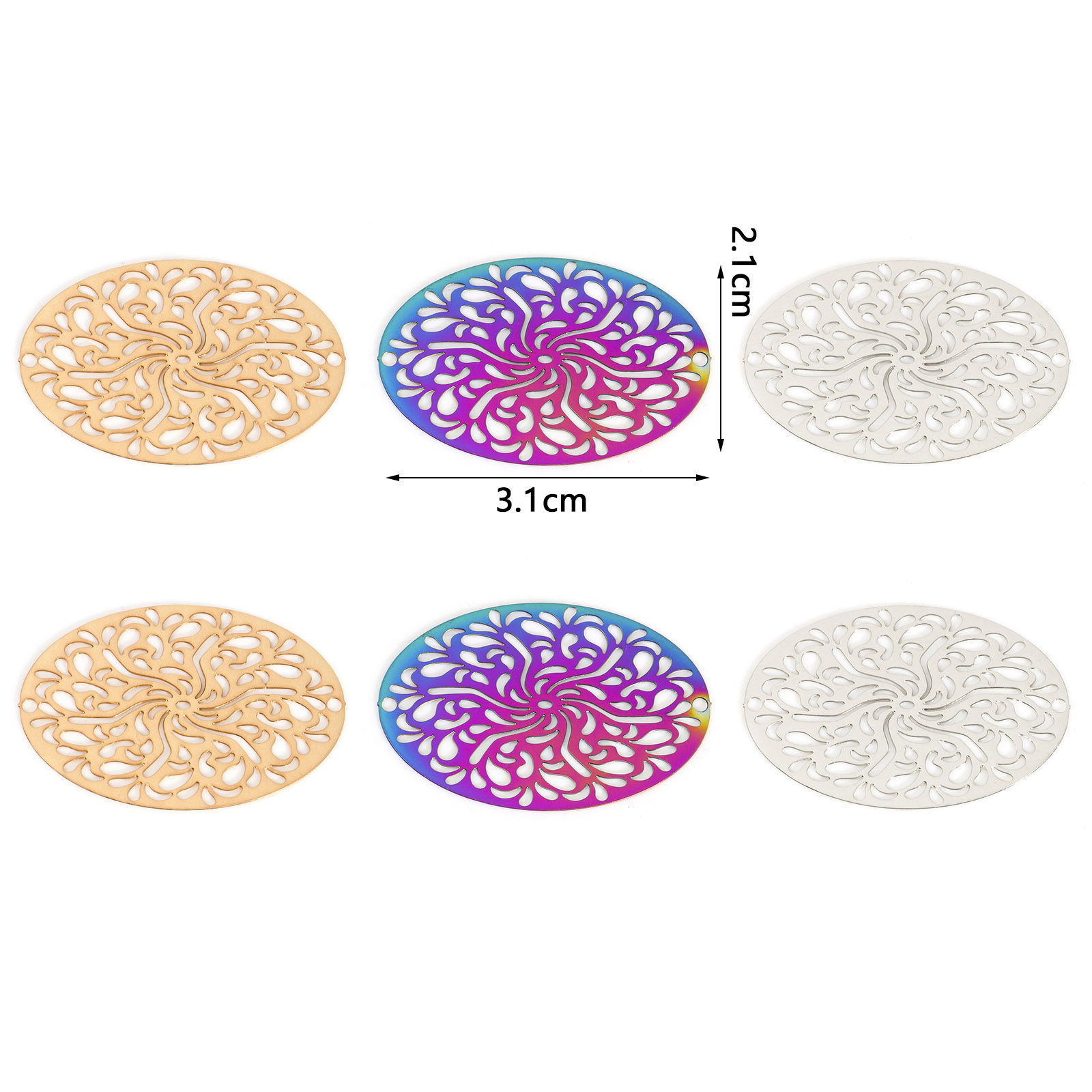 Picture of Iron Based Alloy Filigree Stamping Connectors Oval Multicolor 3.1cm x 2.1cm