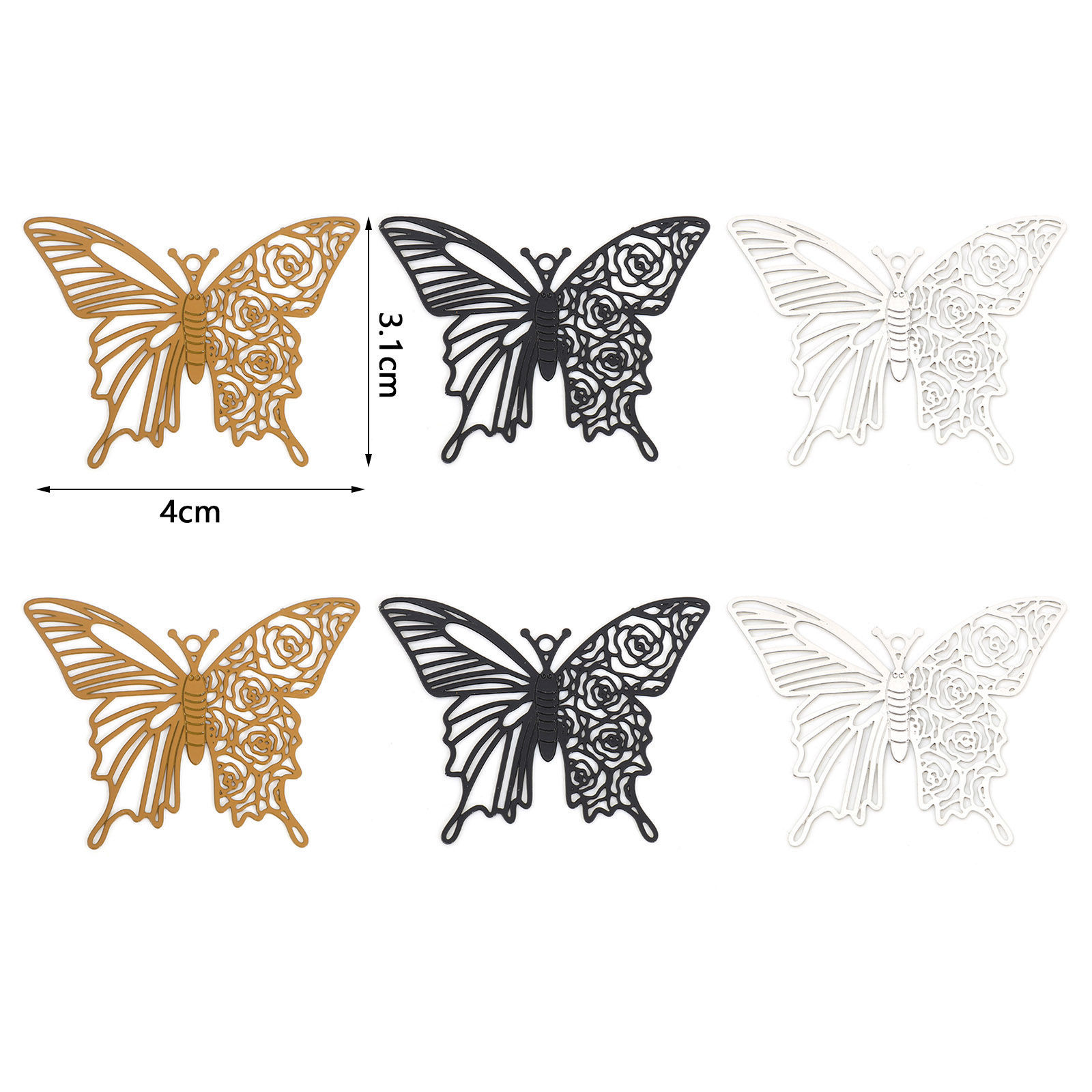 Picture of Iron Based Alloy Insect Filigree Stamping Pendants Multicolor Butterfly Animal Rose Flower 4cm x 3.1cm