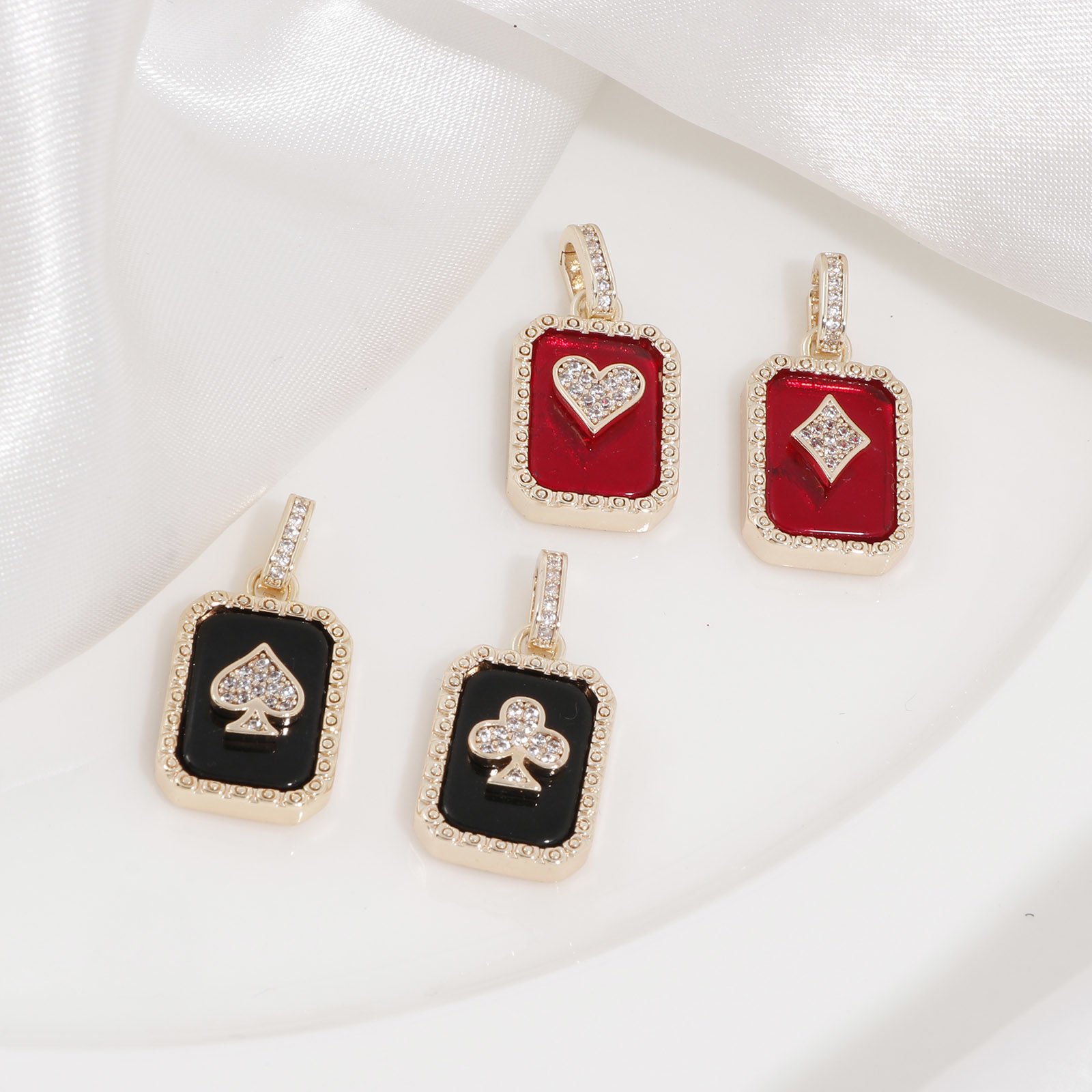 Bild von 1 Stück Messing Poker/Papierkarte/Spielkarte Charm-Anhänger 18K Echtgold plattiert Achteck Mit Harz Cabochons Klar Zirkonia 26mm x 13mm