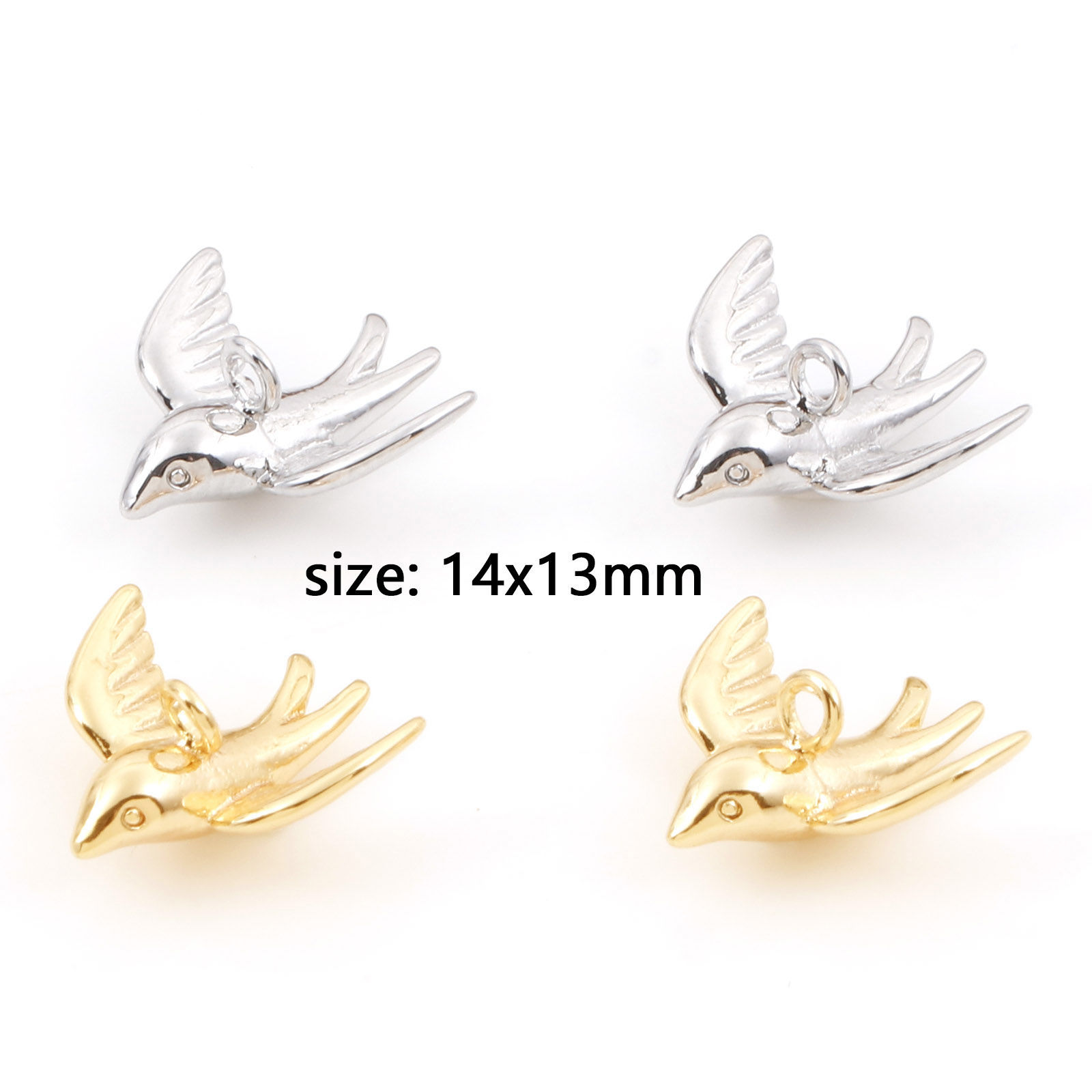 Picture of Brass Charms Real Gold Plated Swallow Bird Animal 3D 14mm x 13mm