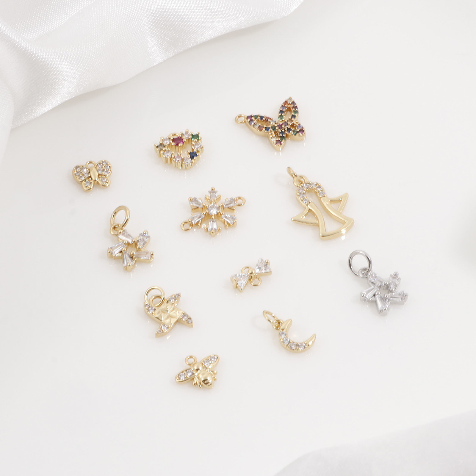 Picture of Brass Charms Gold Plated Multicolor Butterfly Animal Heart Micro Pave Clear Cubic Zirconia