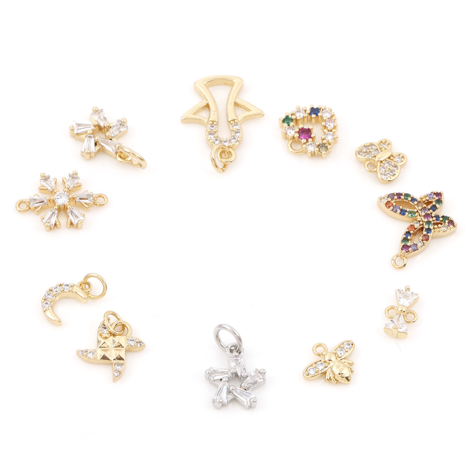 Picture of Brass Charms Gold Plated Multicolor Butterfly Animal Heart Micro Pave Clear Cubic Zirconia