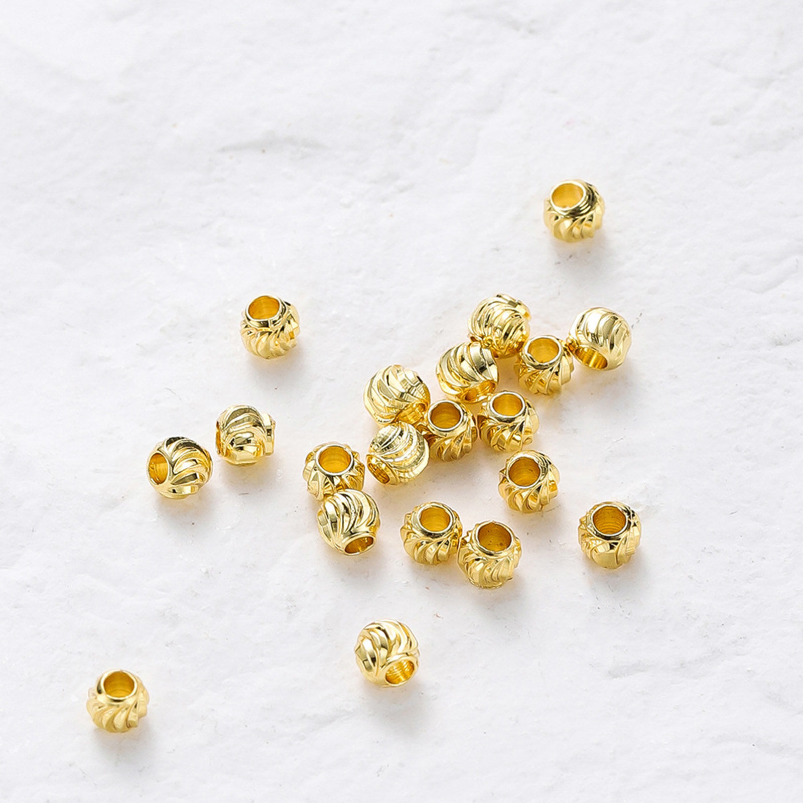 Picture of Brass Spacer Beads For DIY Bracelet Jewelry Making Findings Real Gold Plated Round Engraving