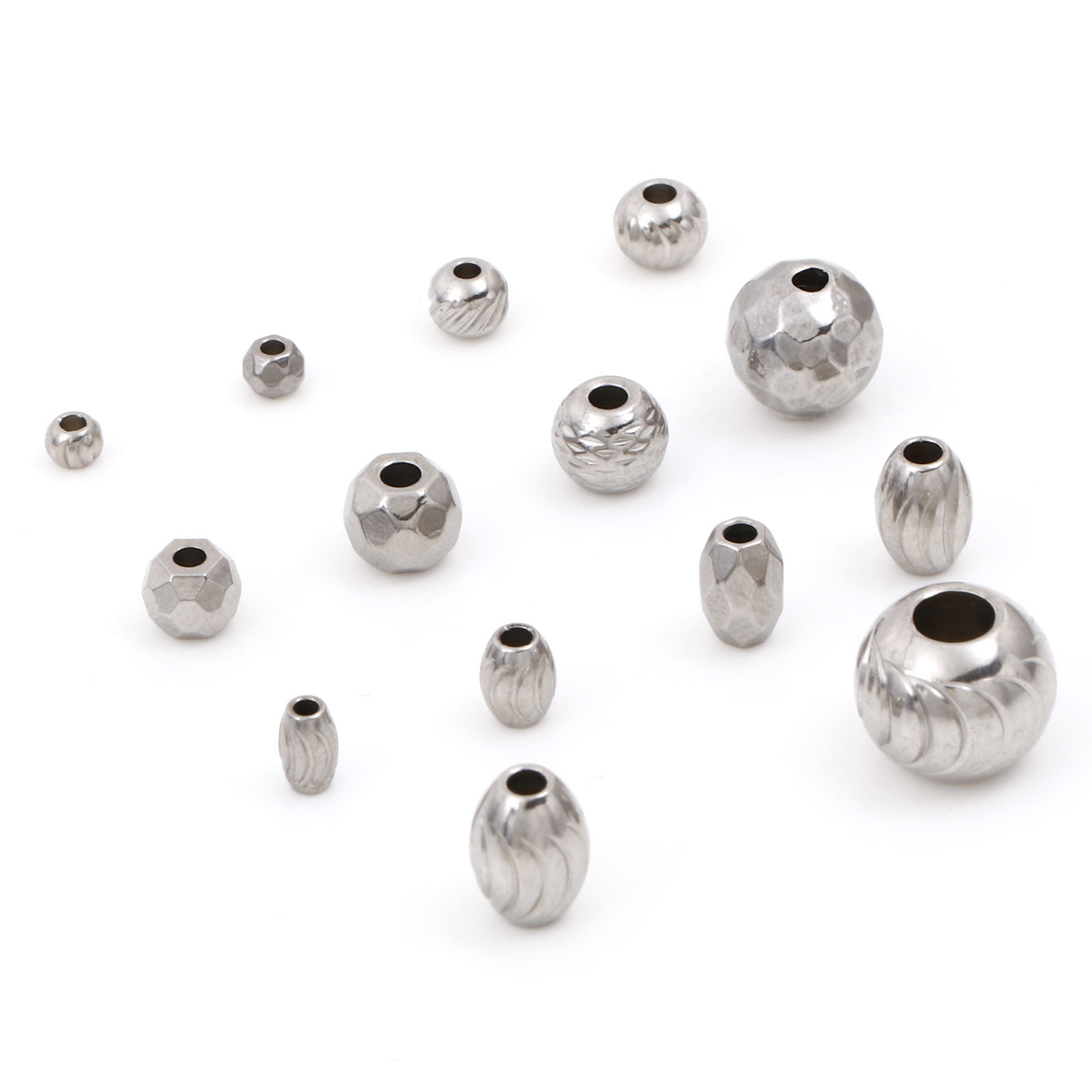 Picture of Eco-friendly 304 Stainless Steel Beads For DIY Jewelry Making Silver Tone Texture