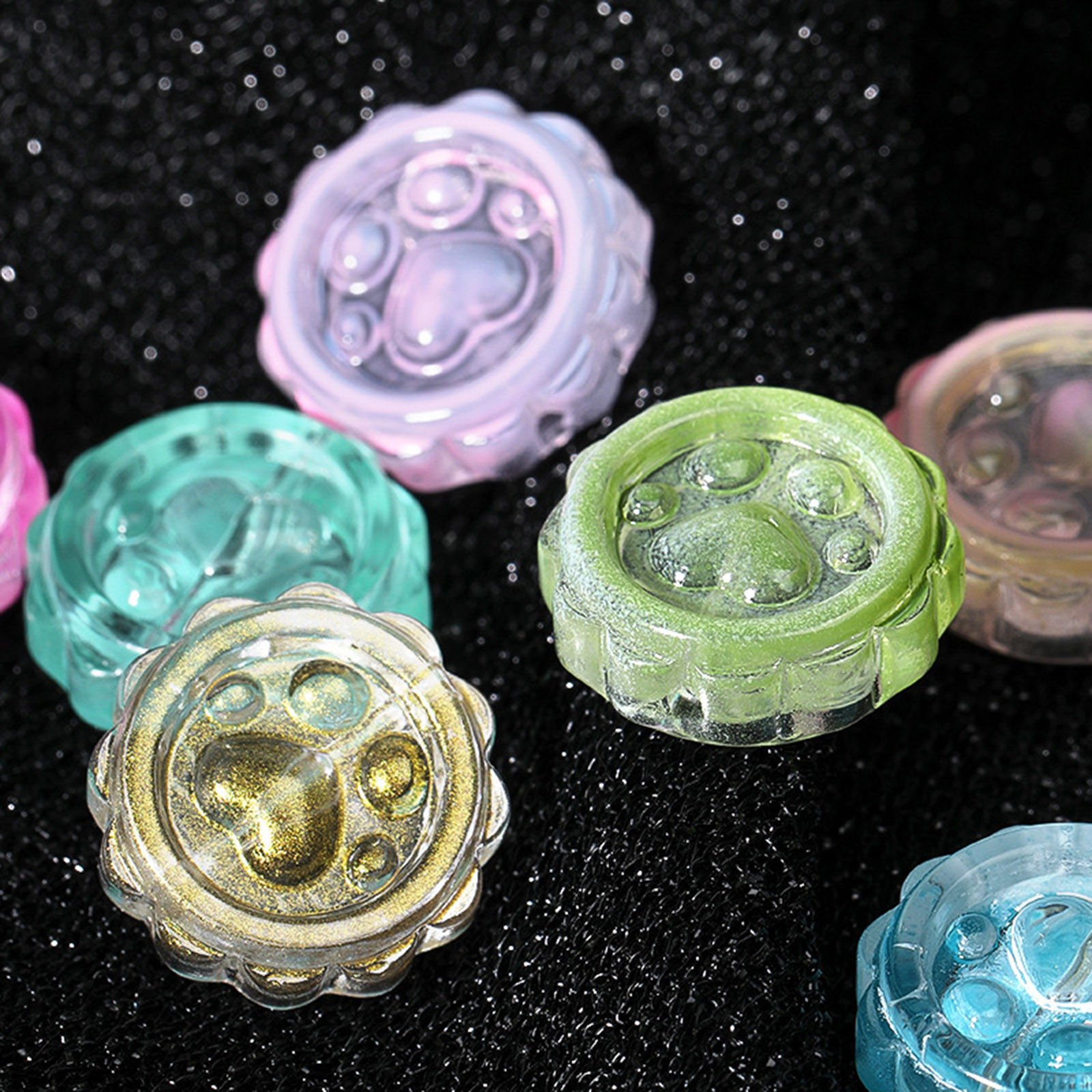 Picture of Lampwork Glass Pet Memorial Beads For DIY Jewelry Making Bottle Cap Multicolor Paw Print Gradient Color About 15mm Dia