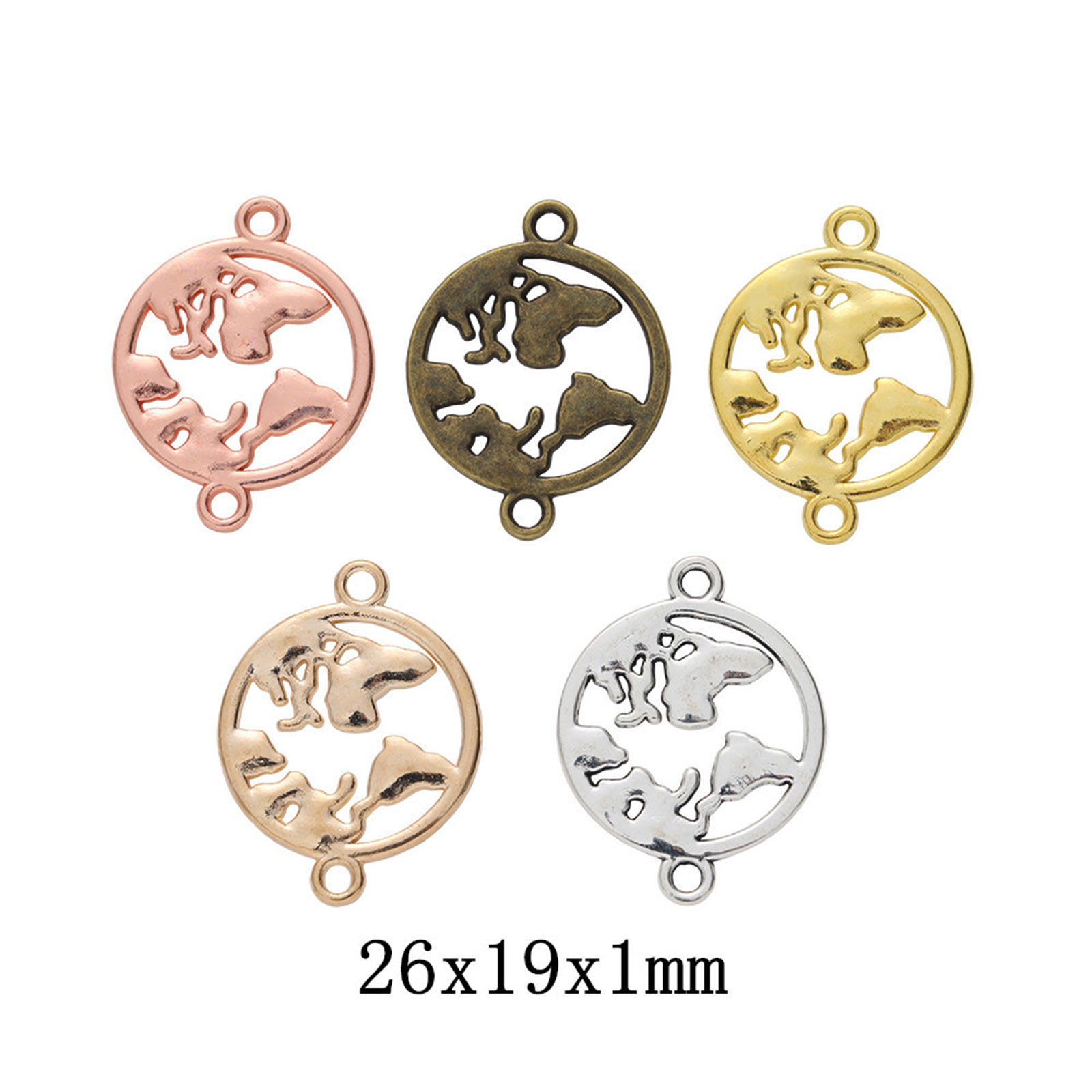 Imagen de Zamak Conectores Dijes Colgantes Ronda Multicolor Mapa Hueco 26mm x 19mm, 20 Unidades