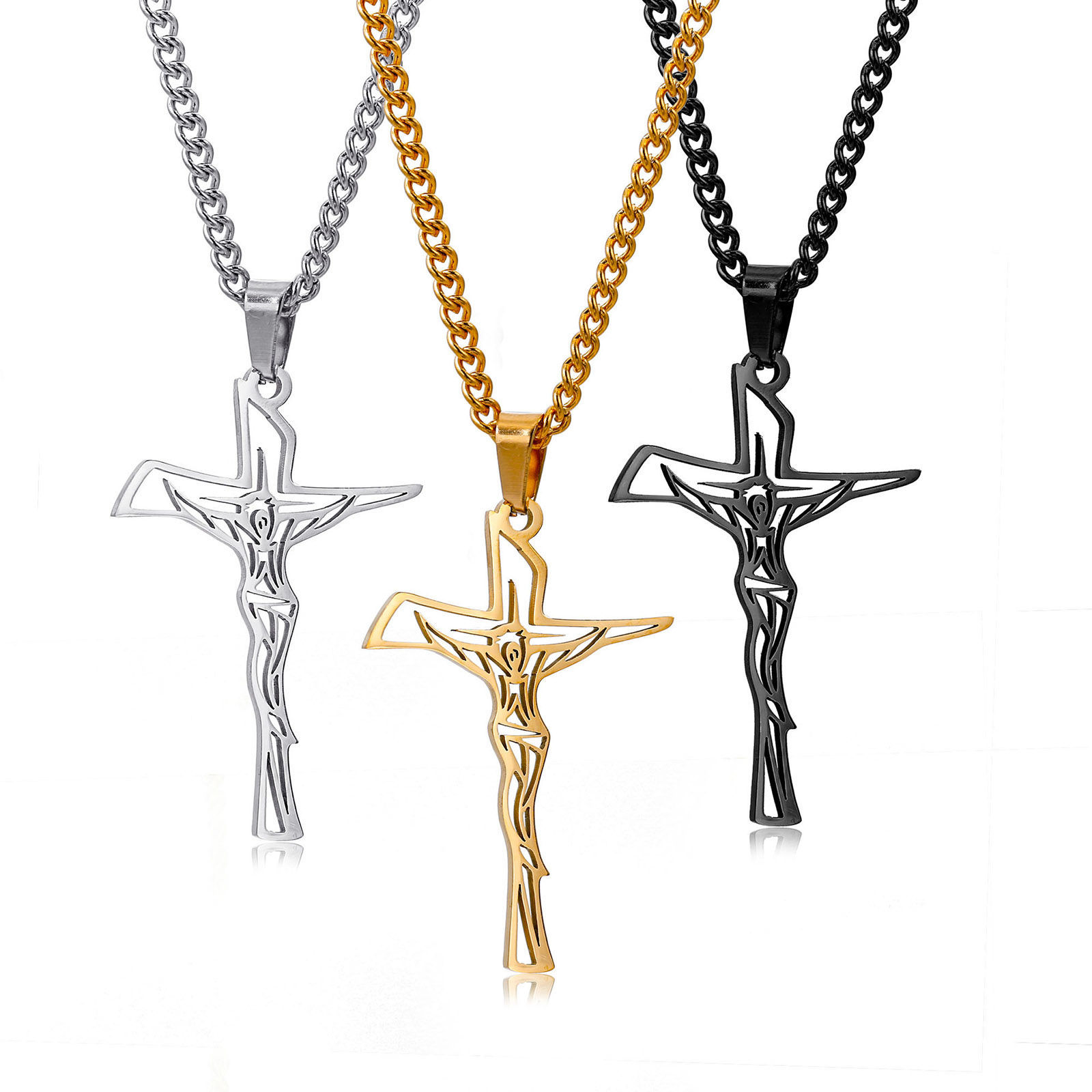 Imagen de Respetuoso del Medio Ambiente 304 Acero Inoxidable Religión Link Curb Chain Collares Multicolor Cruz Jesús Hueco 1 Unidad