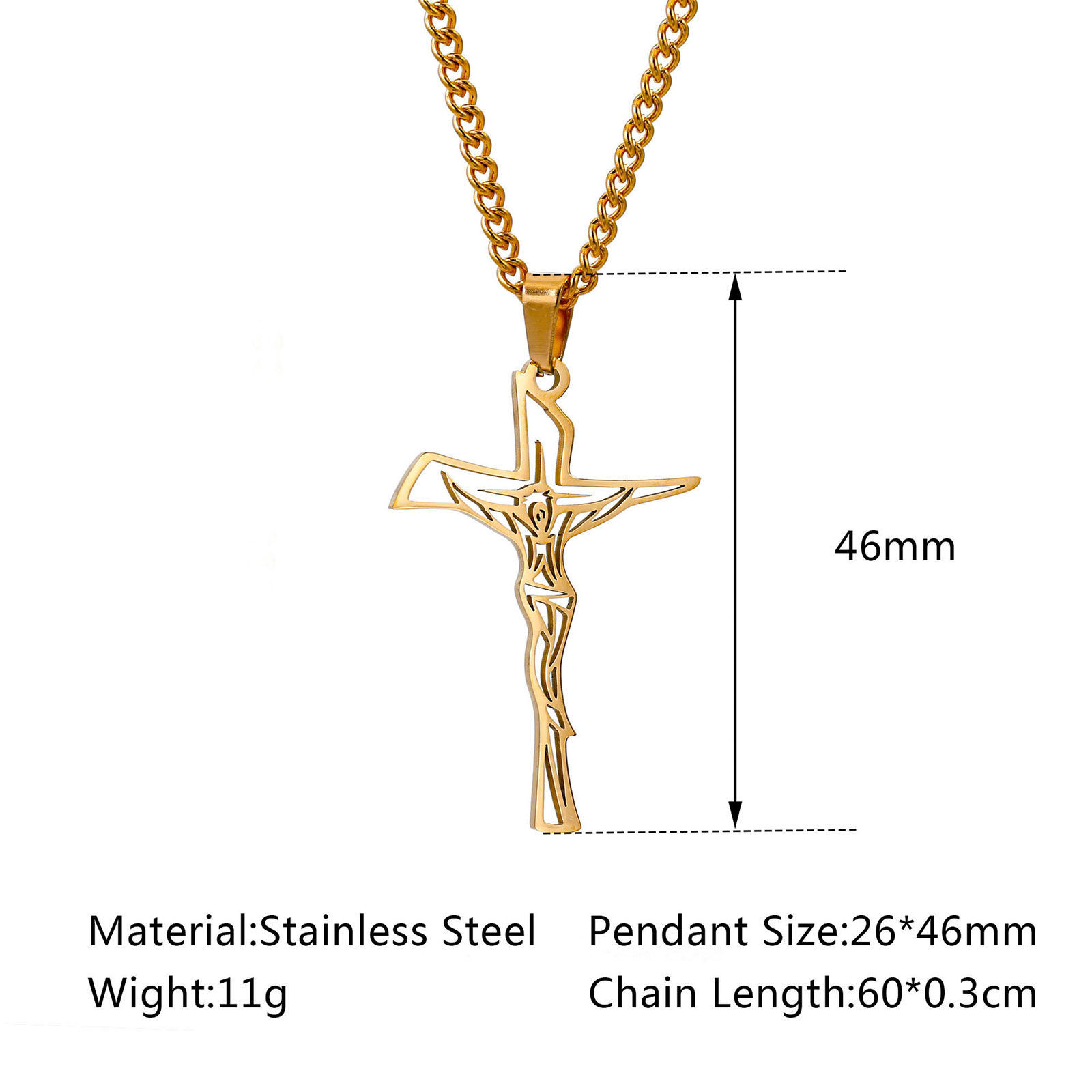 Imagen de Respetuoso del Medio Ambiente 304 Acero Inoxidable Religión Link Curb Chain Collares Multicolor Cruz Jesús Hueco 1 Unidad