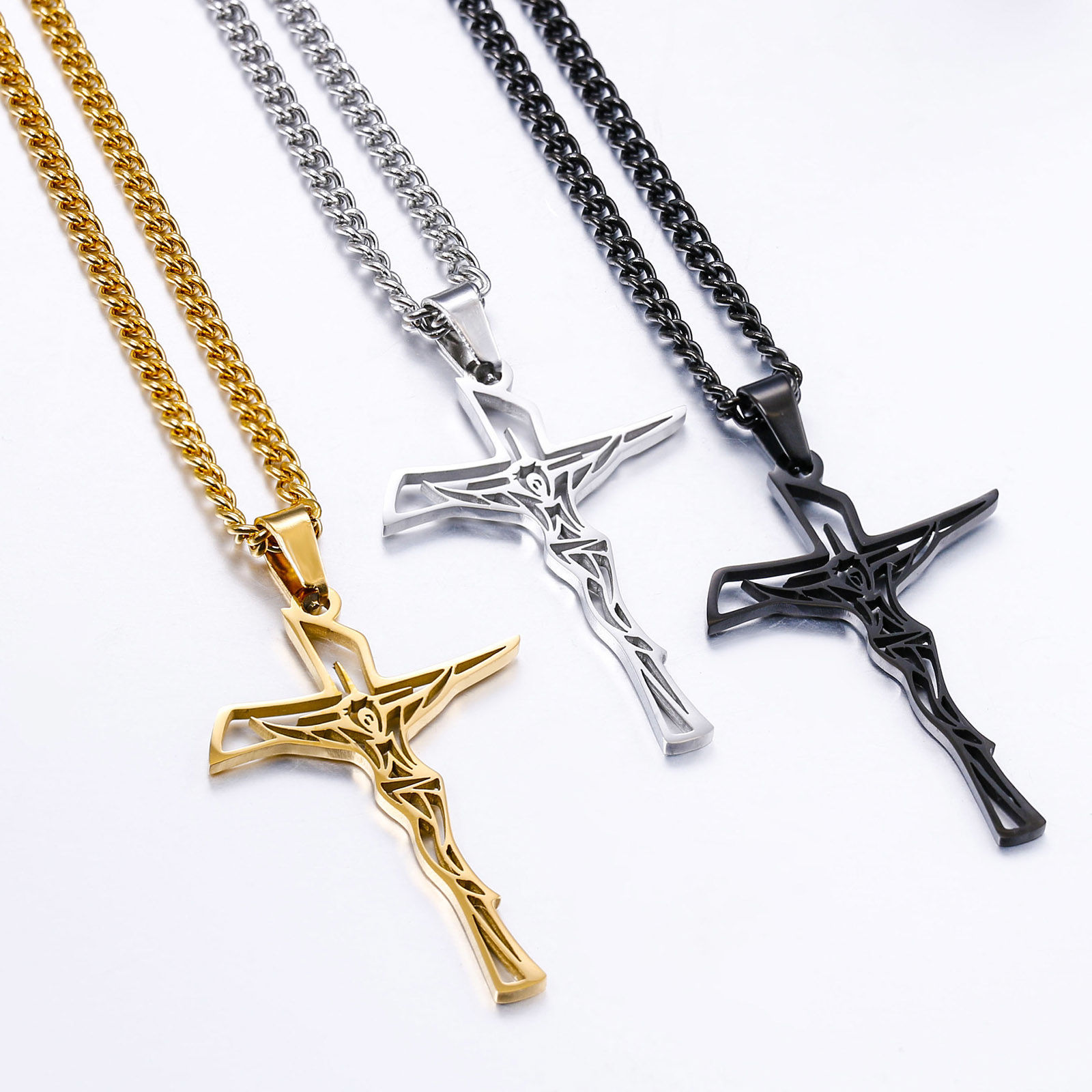 Imagen de Respetuoso del Medio Ambiente 304 Acero Inoxidable Religión Link Curb Chain Collares Multicolor Cruz Jesús Hueco 1 Unidad