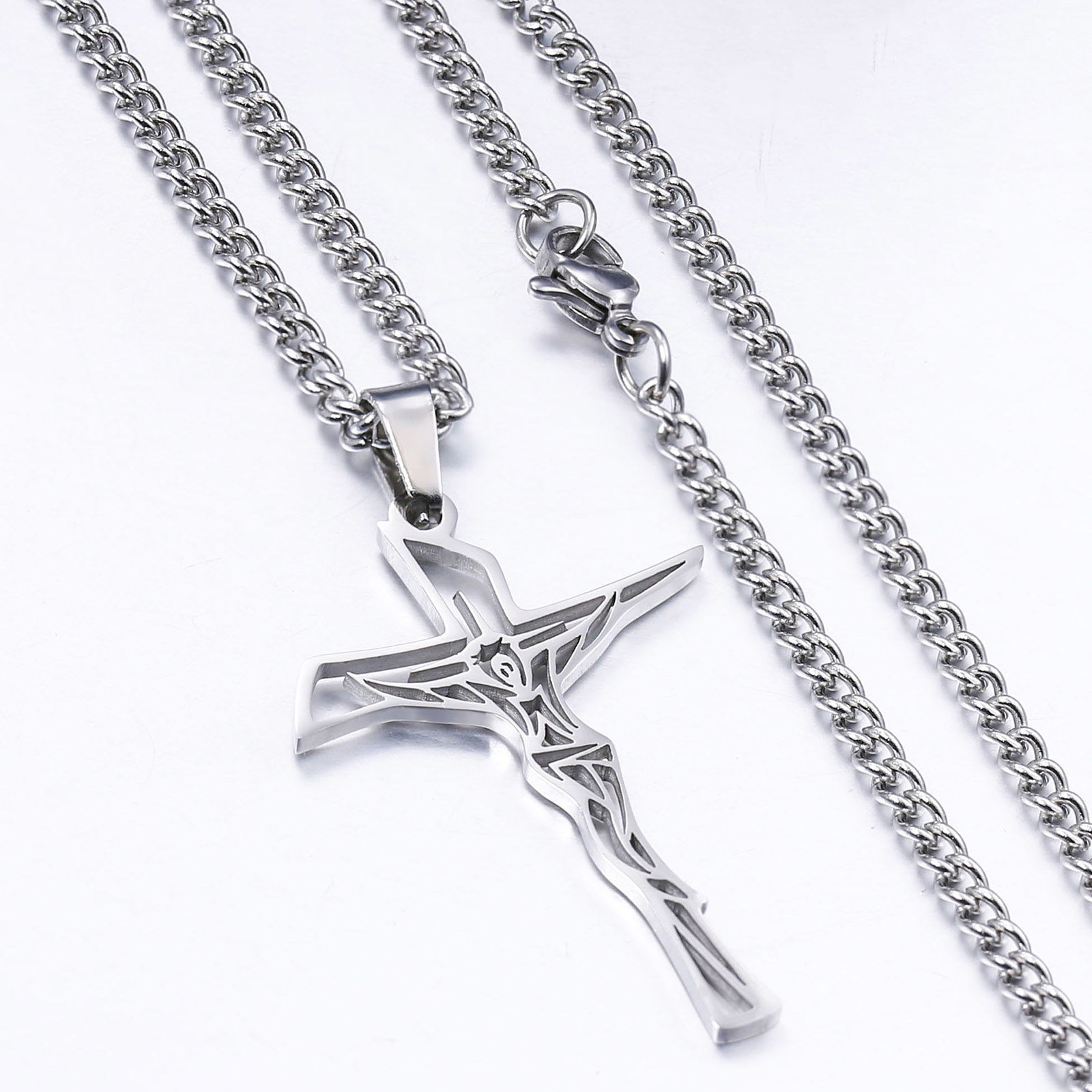 Imagen de Respetuoso del Medio Ambiente 304 Acero Inoxidable Religión Link Curb Chain Collares Multicolor Cruz Jesús Hueco 1 Unidad