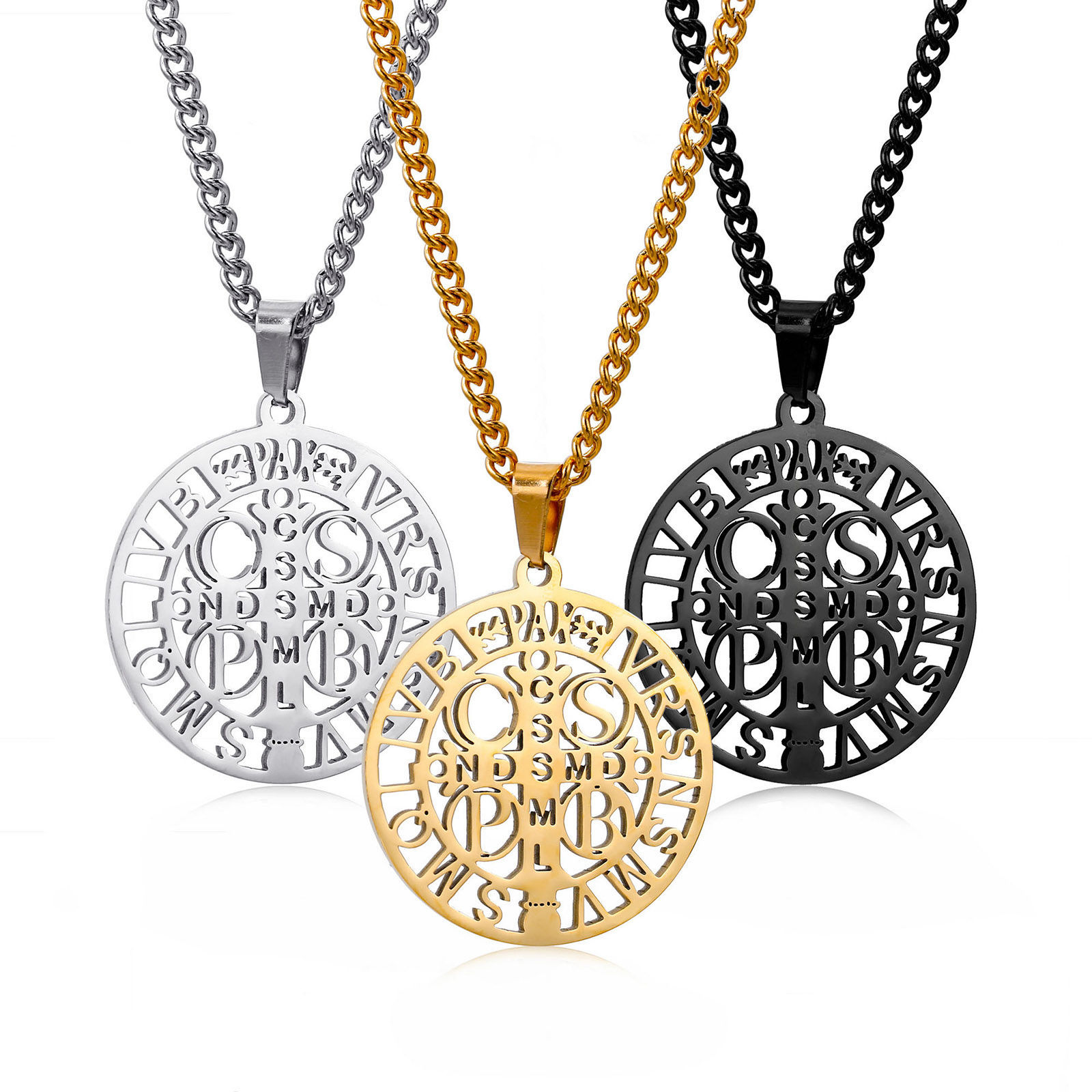 Imagen de Respetuoso del Medio Ambiente 304 Acero Inoxidable Religión Link Curb Chain Collares Multicolor Ronda Cruz Hueco 1 Unidad
