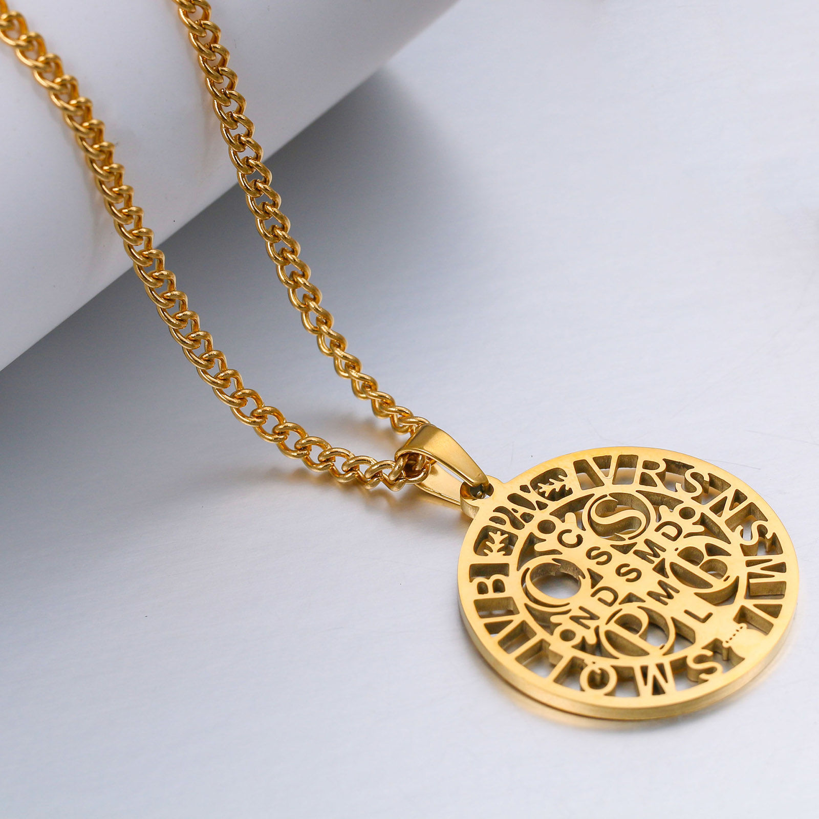Imagen de Respetuoso del Medio Ambiente 304 Acero Inoxidable Religión Link Curb Chain Collares Multicolor Ronda Cruz Hueco 1 Unidad