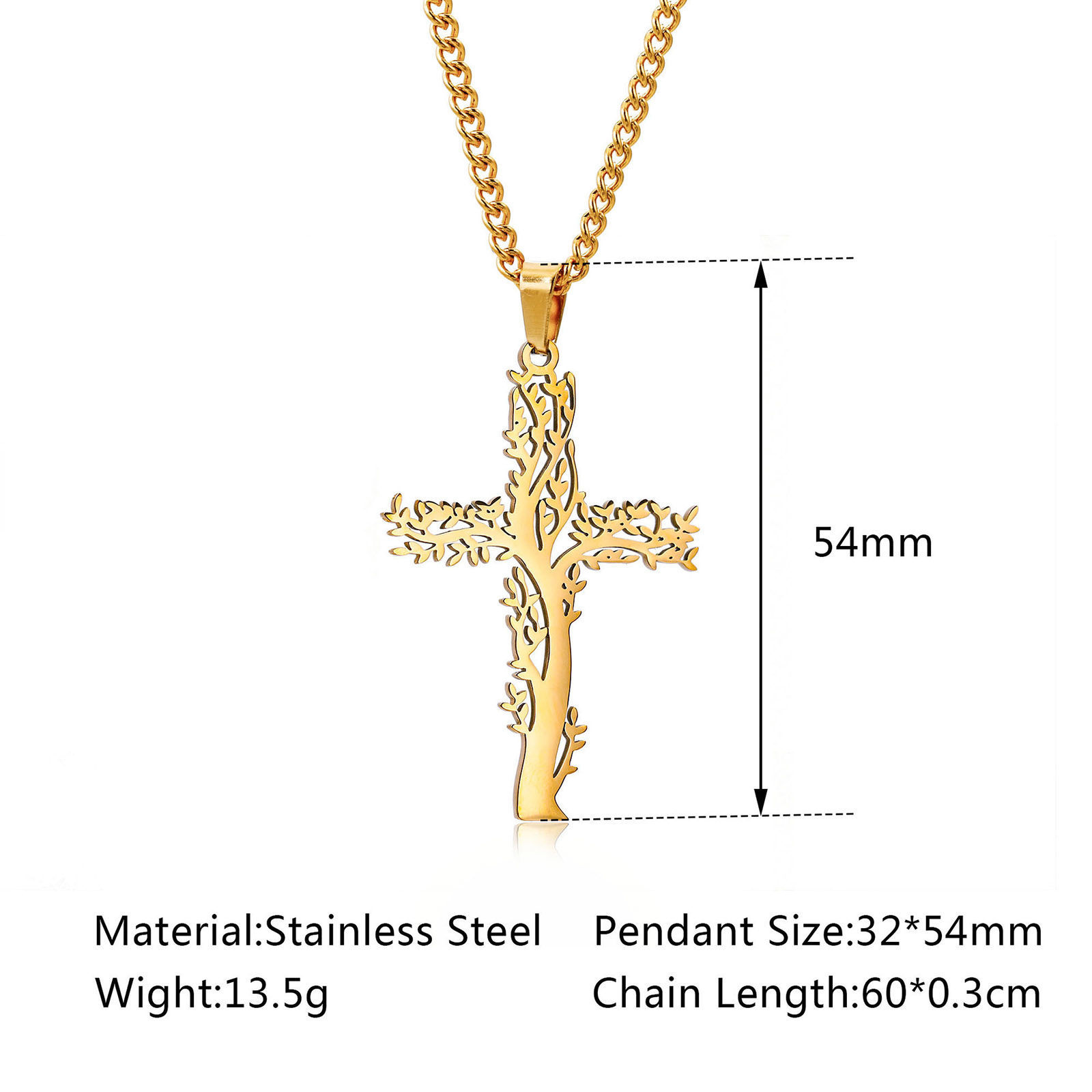 Picture of Eco-friendly 304 Stainless Steel Religious Curb Link Chain Necklace Multicolor Cross Tree of Life Hollow