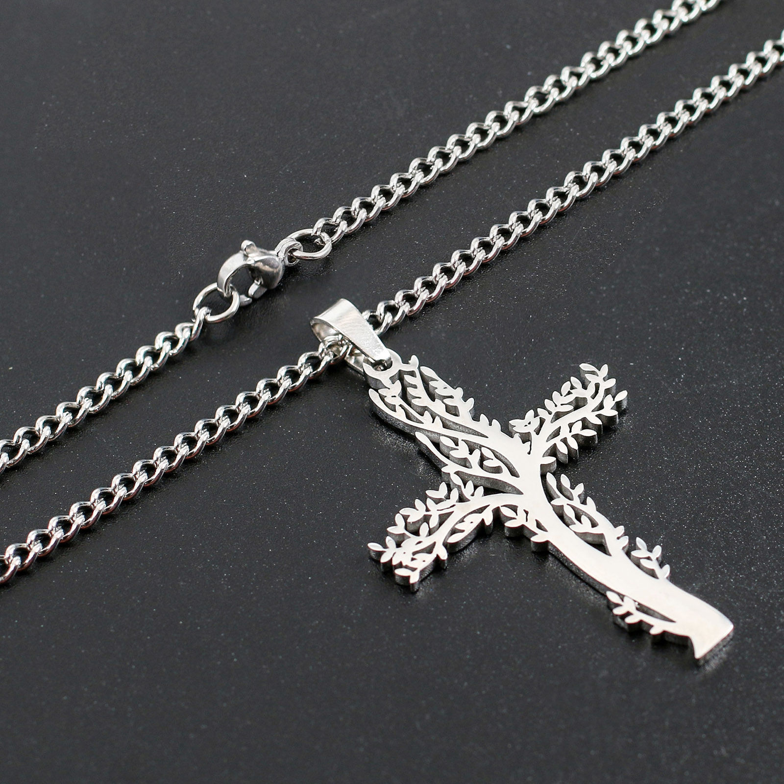 Picture of Eco-friendly 304 Stainless Steel Religious Curb Link Chain Necklace Multicolor Cross Tree of Life Hollow