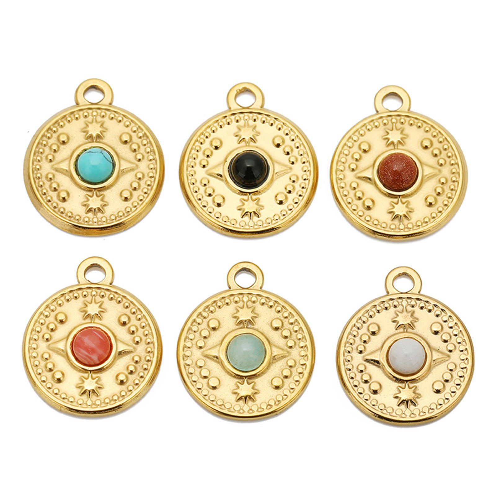 Imagen de Enchapado al Vacío Ecológico 304 Acero Inoxidable & Gema Bohemia Colgantes Charms Ronda 18k Chapado en Oro Multicolor Brújula 18mm Diámetro, 1 Unidad