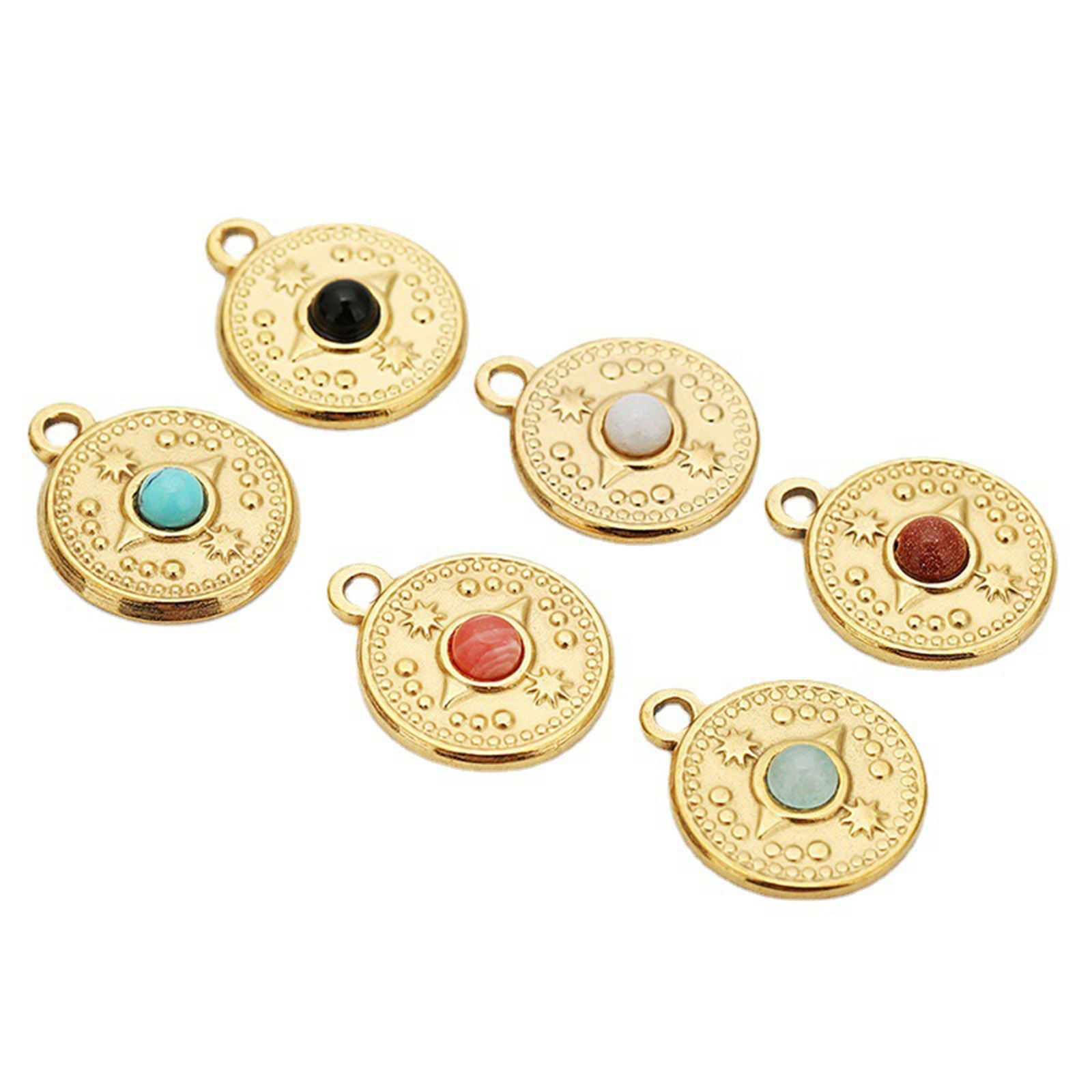 Imagen de Enchapado al Vacío Ecológico 304 Acero Inoxidable & Gema Bohemia Colgantes Charms Ronda 18k Chapado en Oro Multicolor Brújula 18mm Diámetro, 1 Unidad