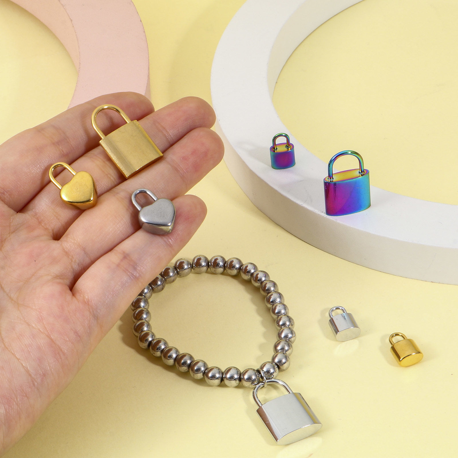 Immagine di Placcatura Sottovuoto Ecologica 304 Acciaio Inossidabile Charms Serratura Multicolore 2 Pz