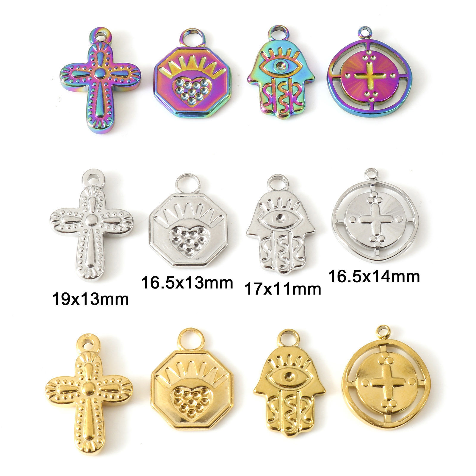 エコフレンドリー 真空メッキ 304ステンレス鋼 宗教 チャーム クロス 多色 ハムサシンボル 2 個 の画像